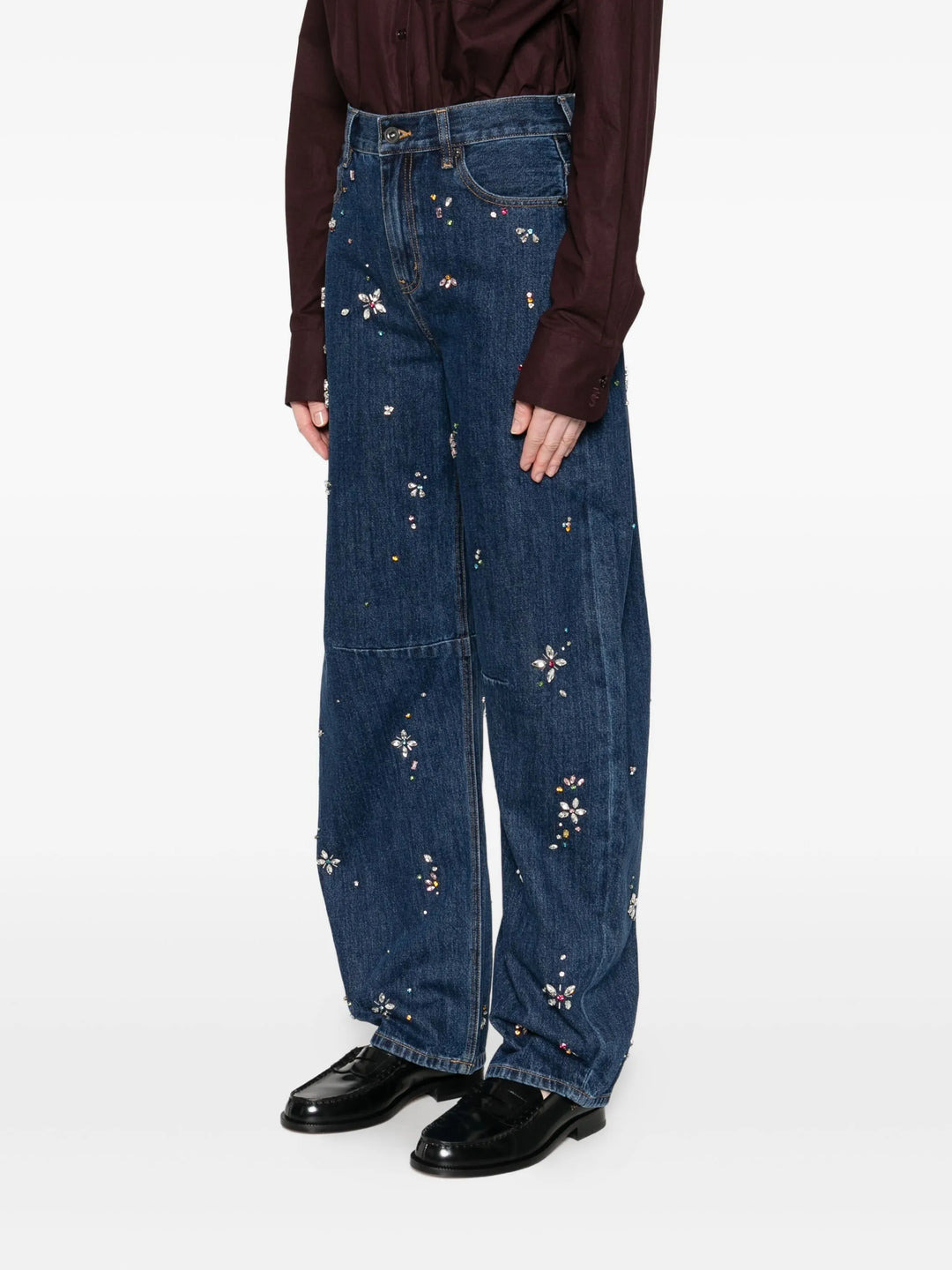 Blue Embellished Barrel Leg Jeans - 3