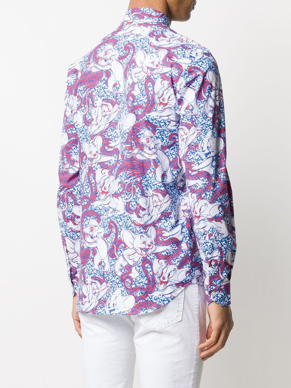 illustrated mouse print curved hem shirt - 4