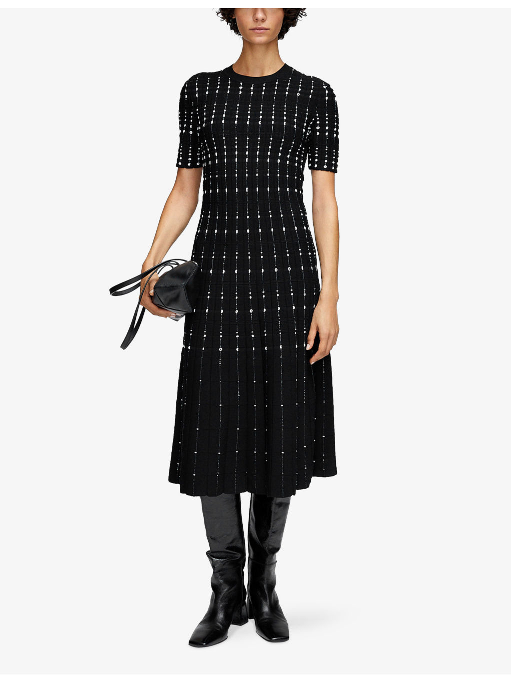 Fragmented Stripe Short-Sleeve Stretch-Knit Midi Dress - 2
