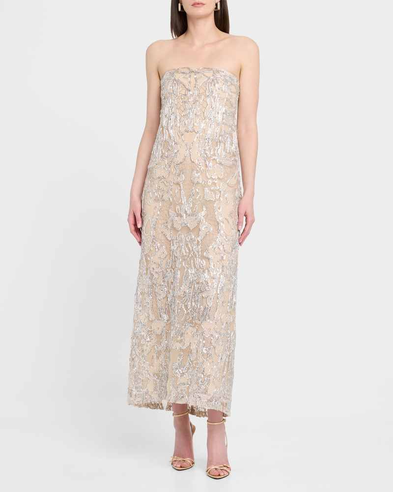 REEM ACRA Strapless Embroidered Column Gown outlook