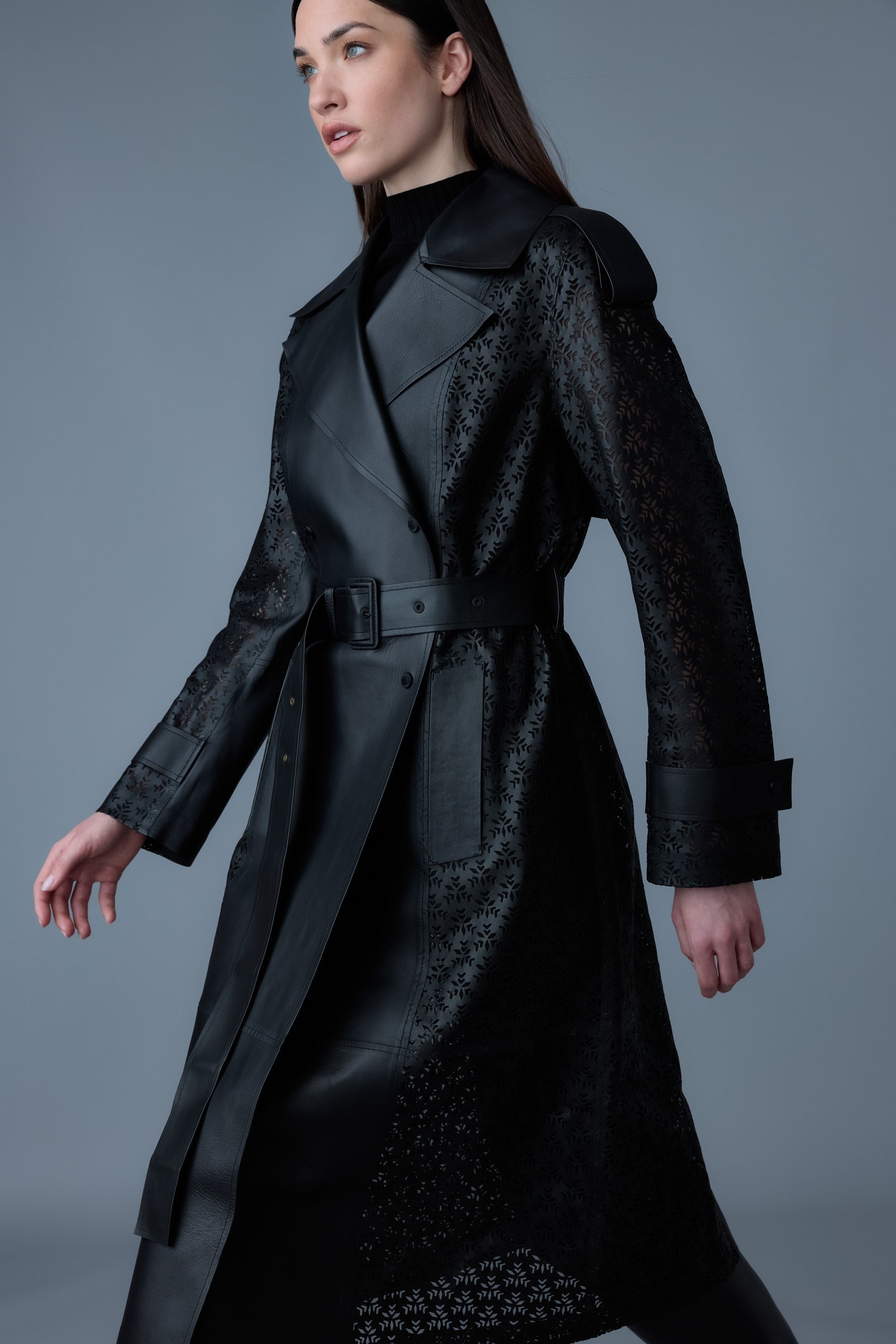 LORELEI Perforated leather long coat - 5
