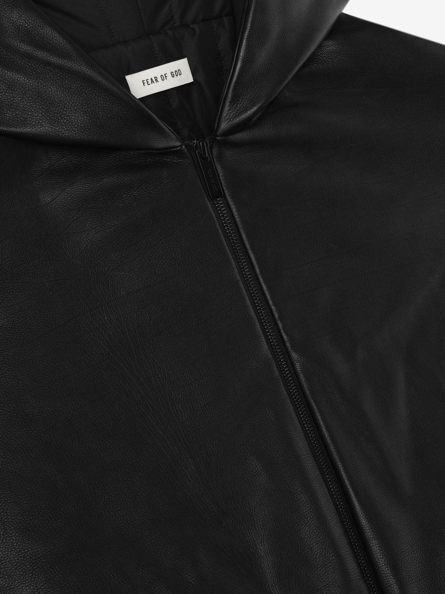 Leather Hooded Bomber Jacket - 3