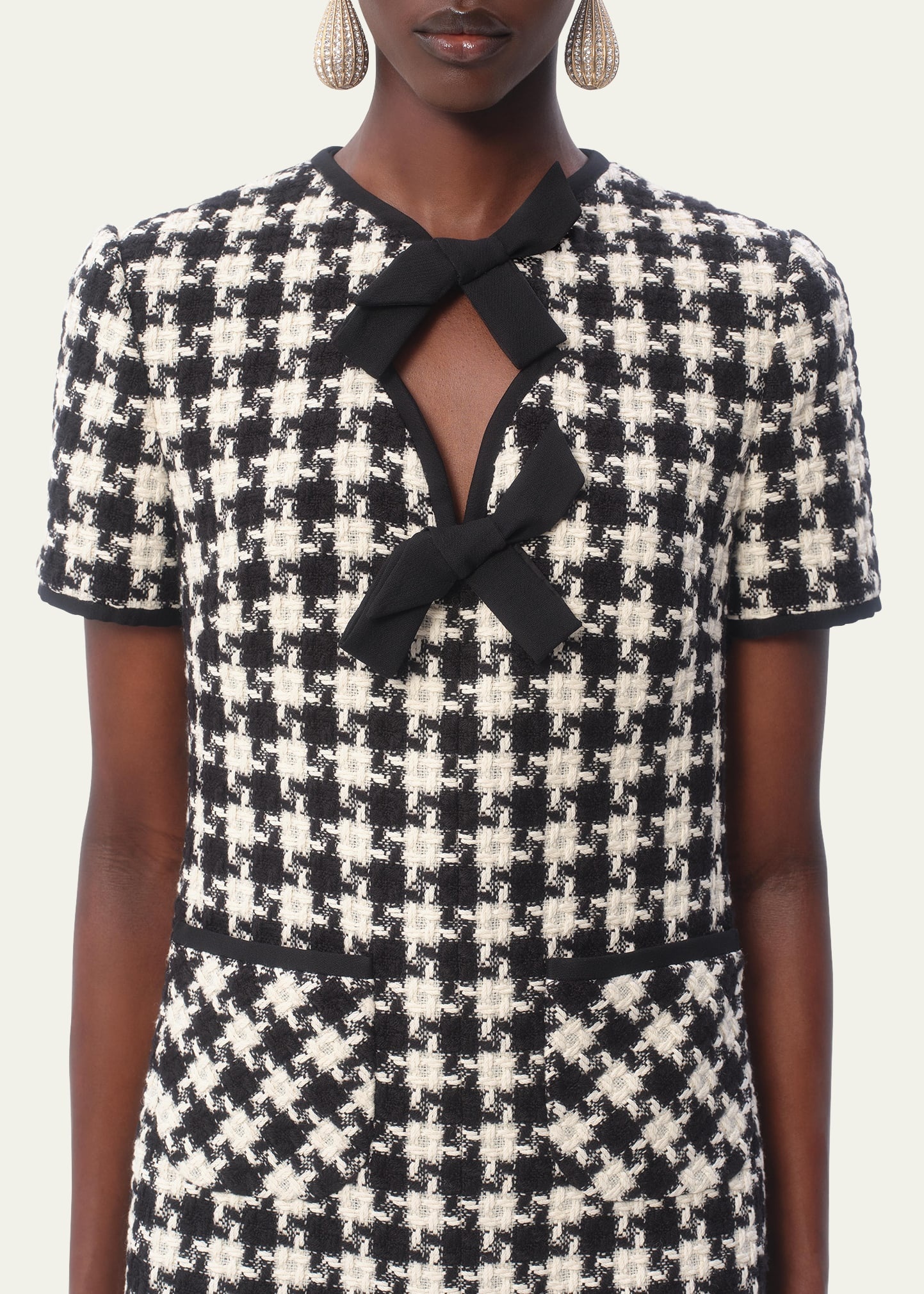 Tweed Houndstooth Bow Mini Dress - 5