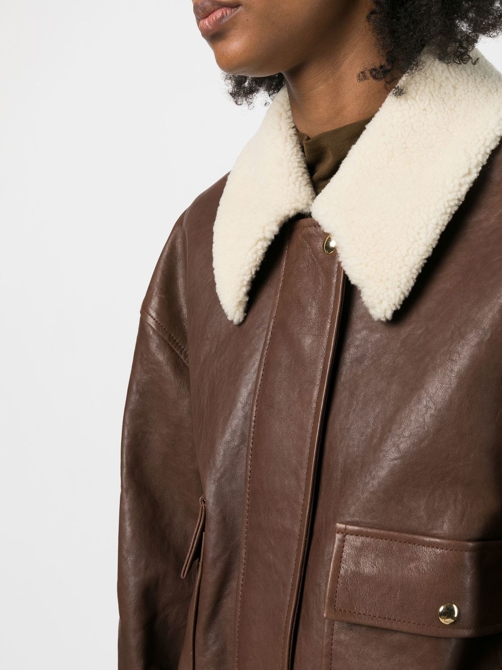 shearling-collar leather jacket - 5