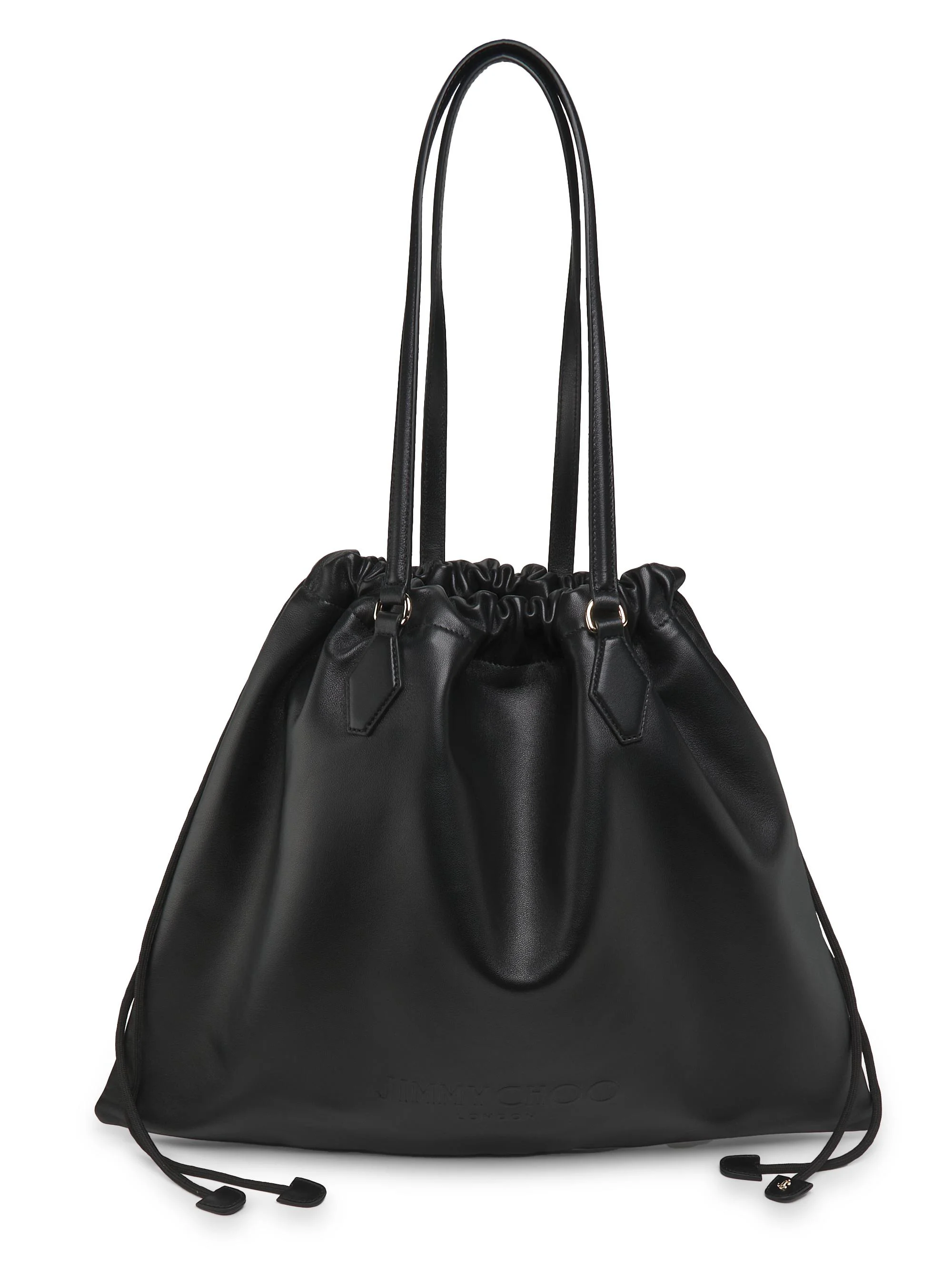 Women's Drawstring Large Leather Tote - Black Light Gold - 1