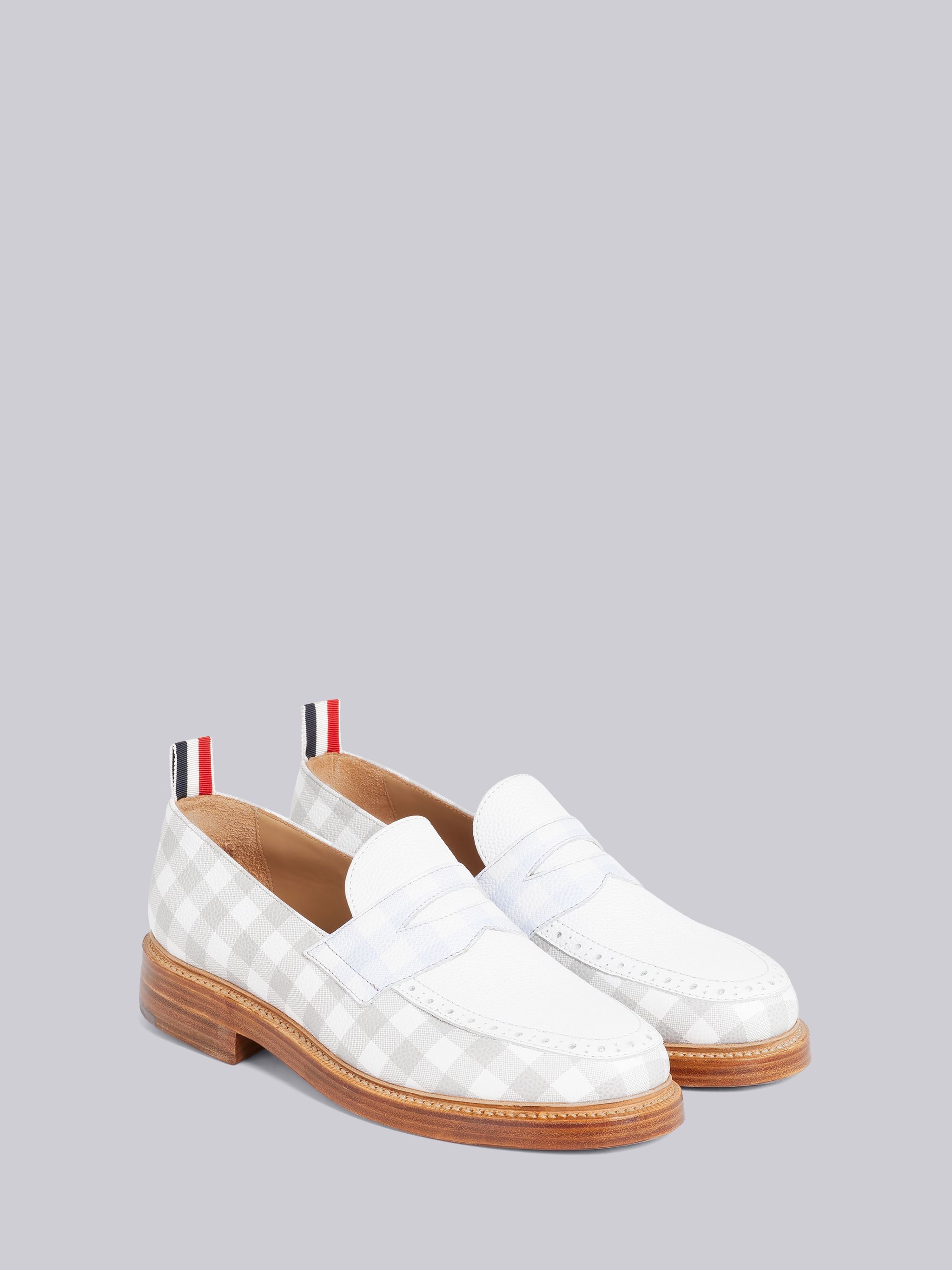 Grey Pebbled Calfskin Gingham Penny Loafer - 3
