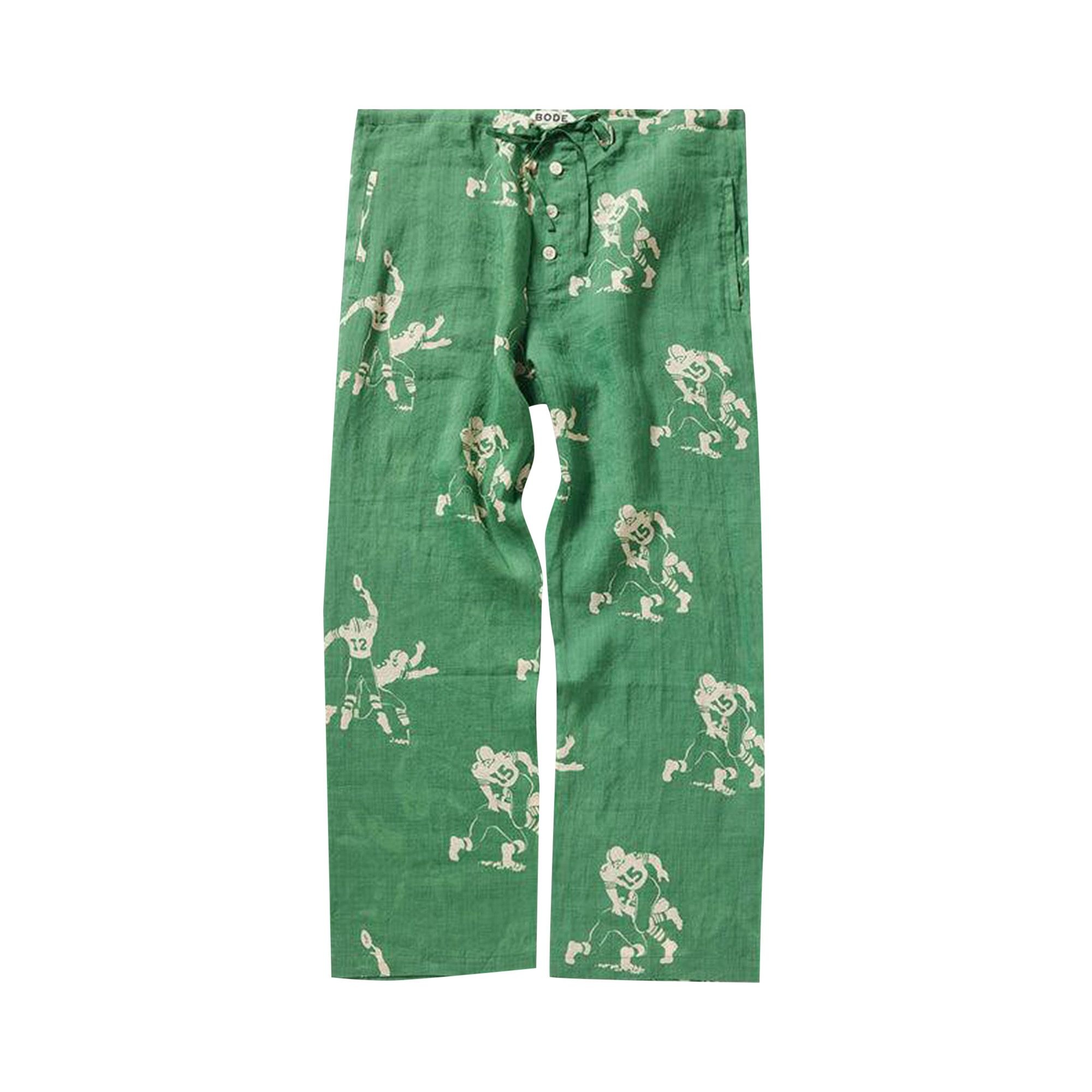 Bode Football Silhouette Pajama Pants 'Green/Cream' - 1