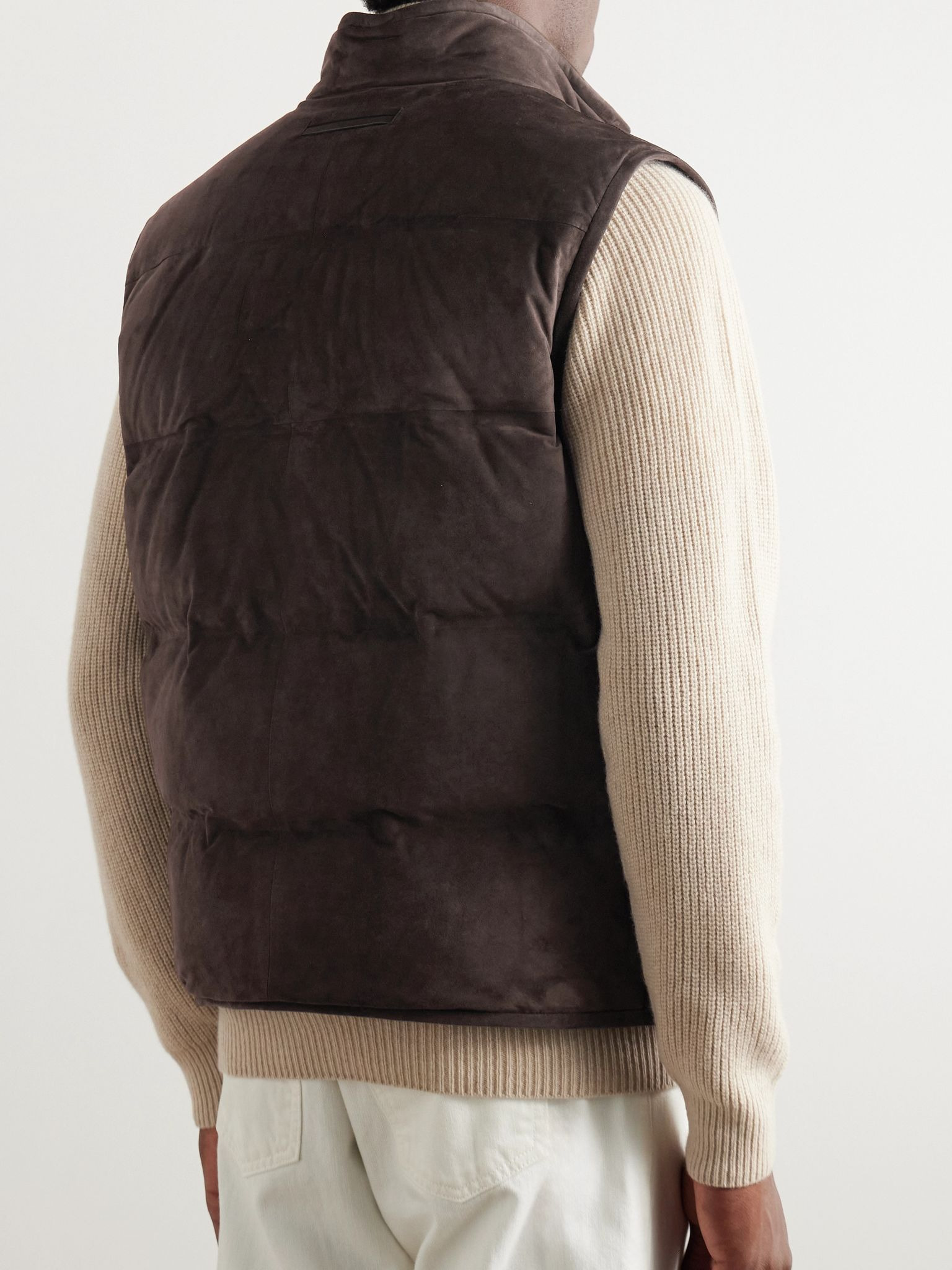 Quilted Suede Down Gilet Brown - 3
