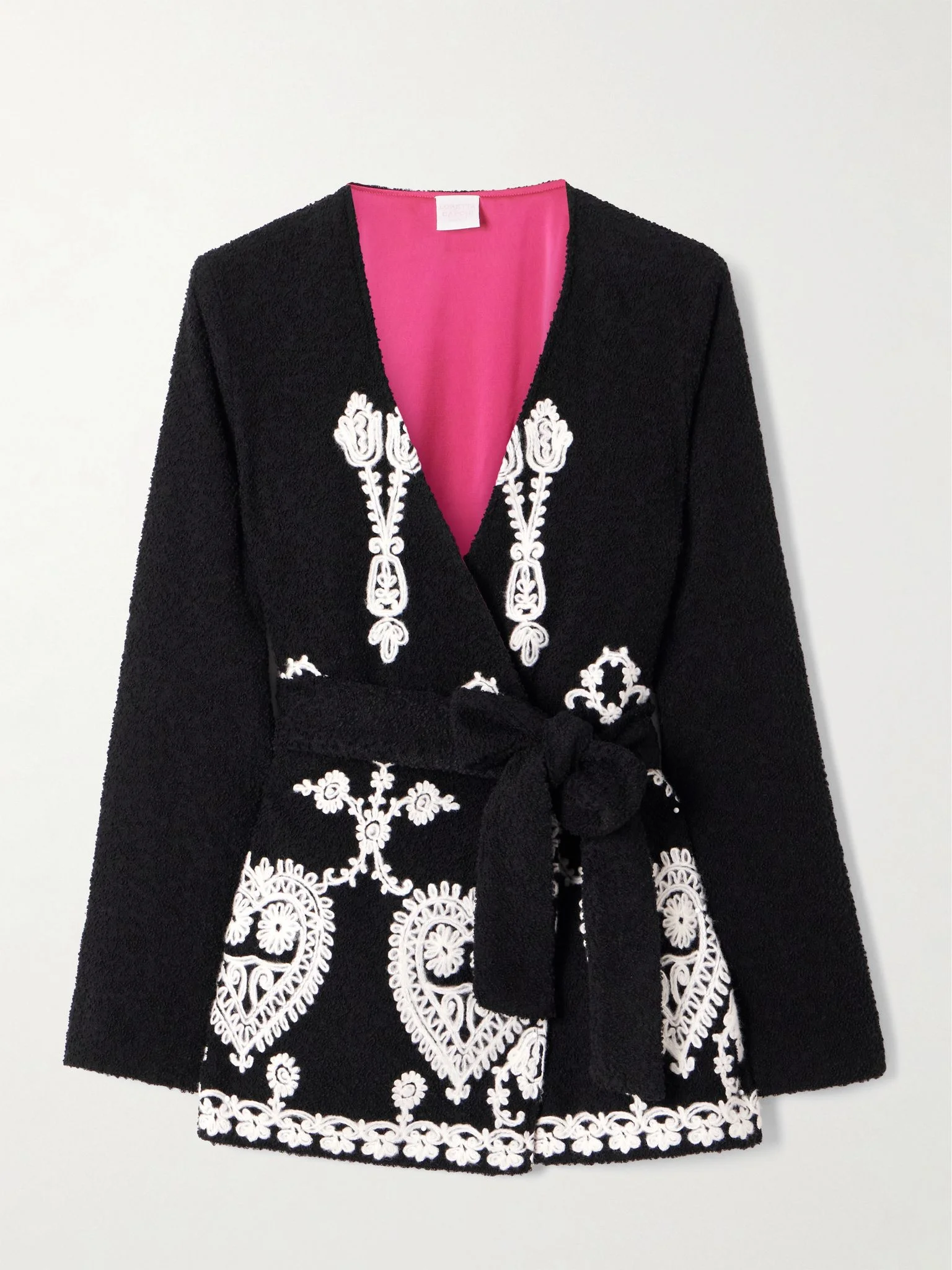 Elbaite belted embroidered wool-blend bouclé jacket Black - 1