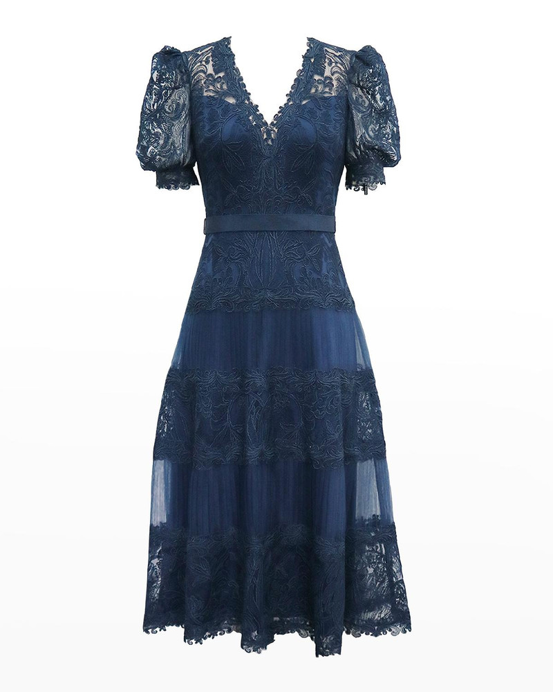 V-Neck Short-Sleeve Lace Tiered Midi Dress 1