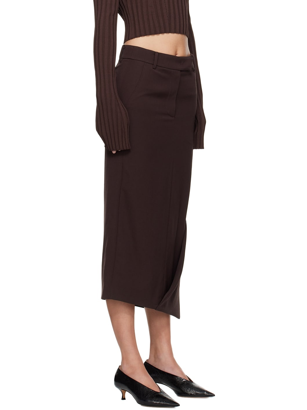 Burgundy Asymmetric Midi Skirt - 2