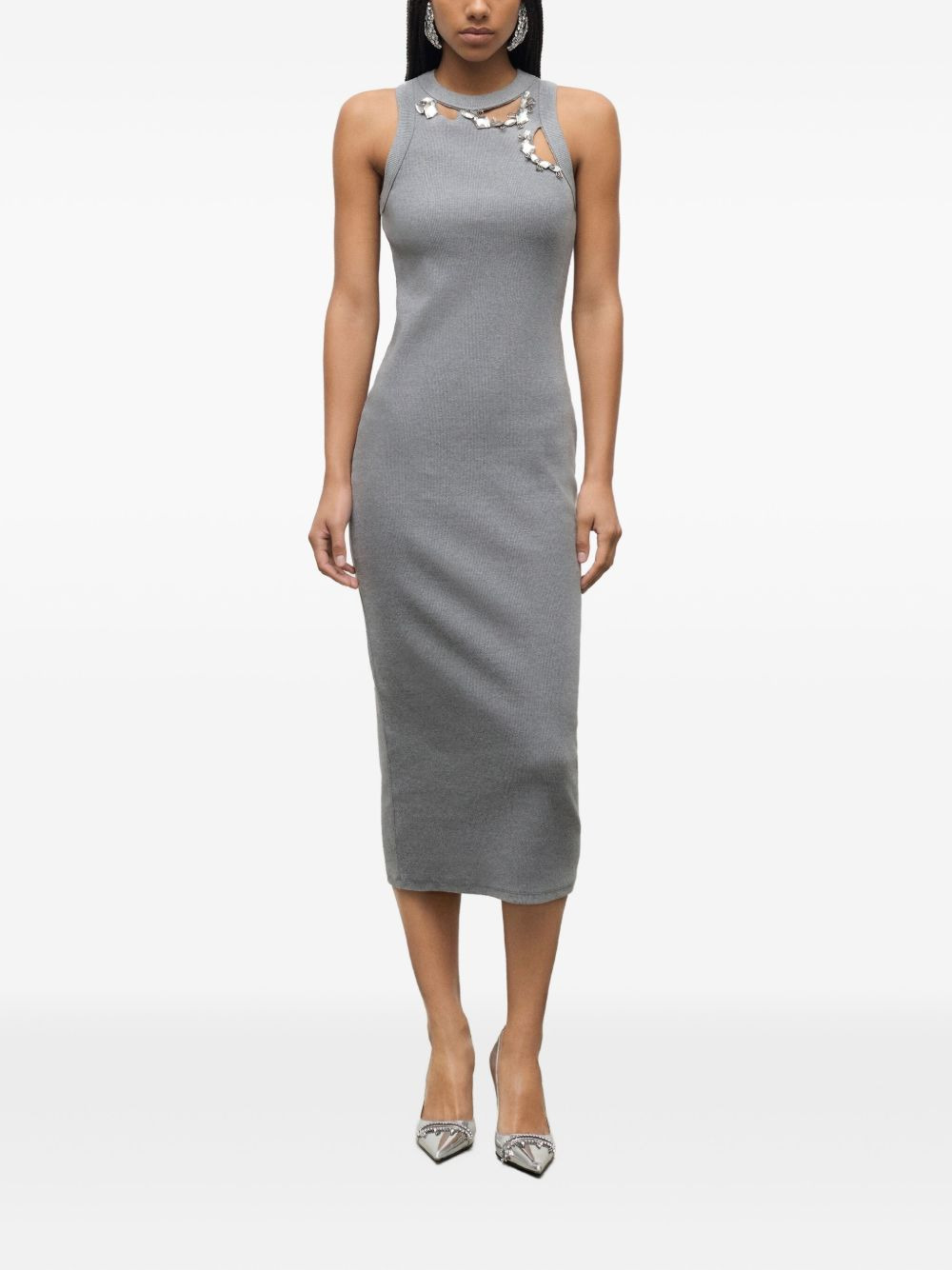 crystal-embellished ribbed midi dress - 2