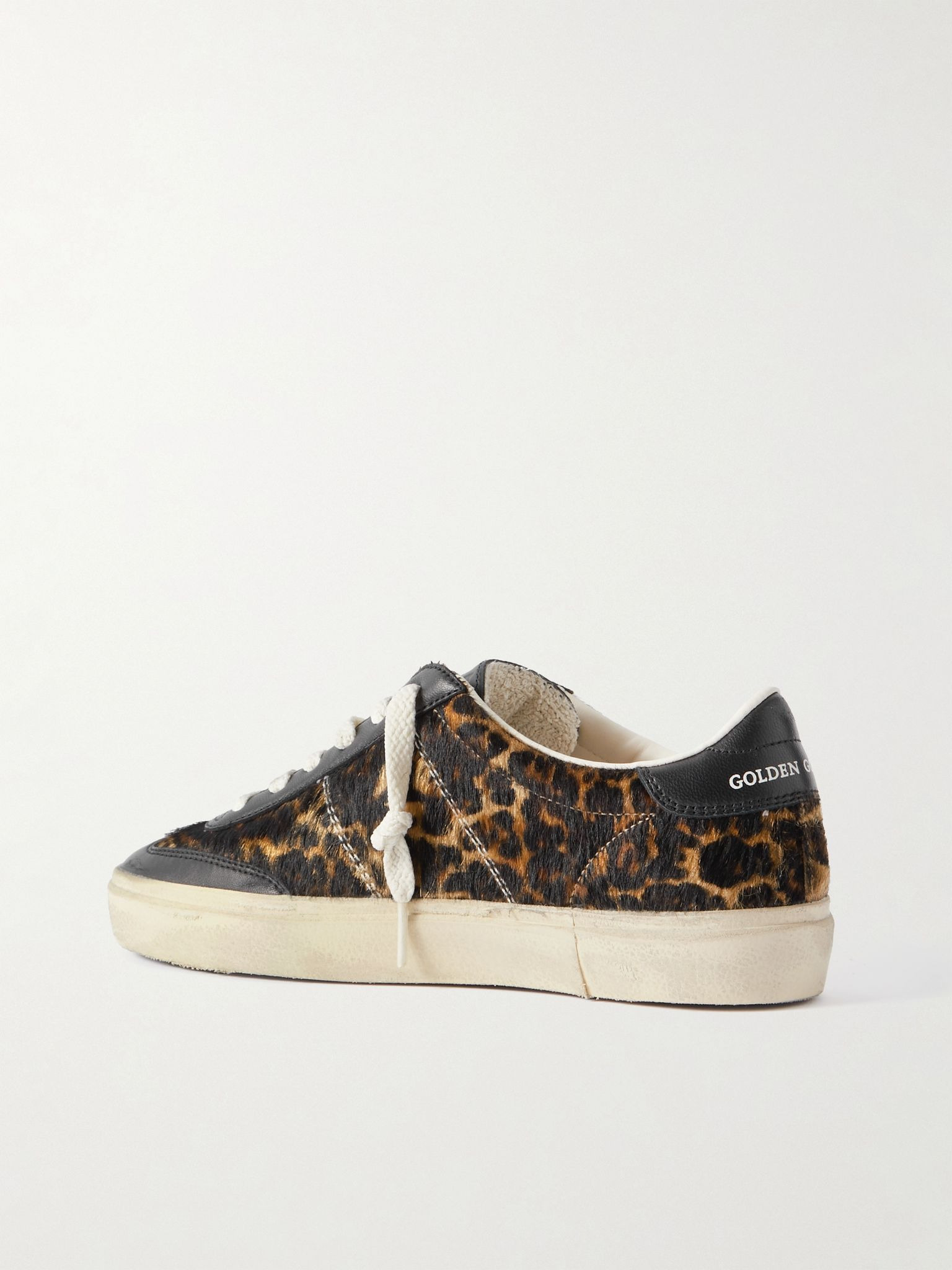Soul-Star distressed leather-trimmed leopard-print calf hair sneakers Leopard print - 3