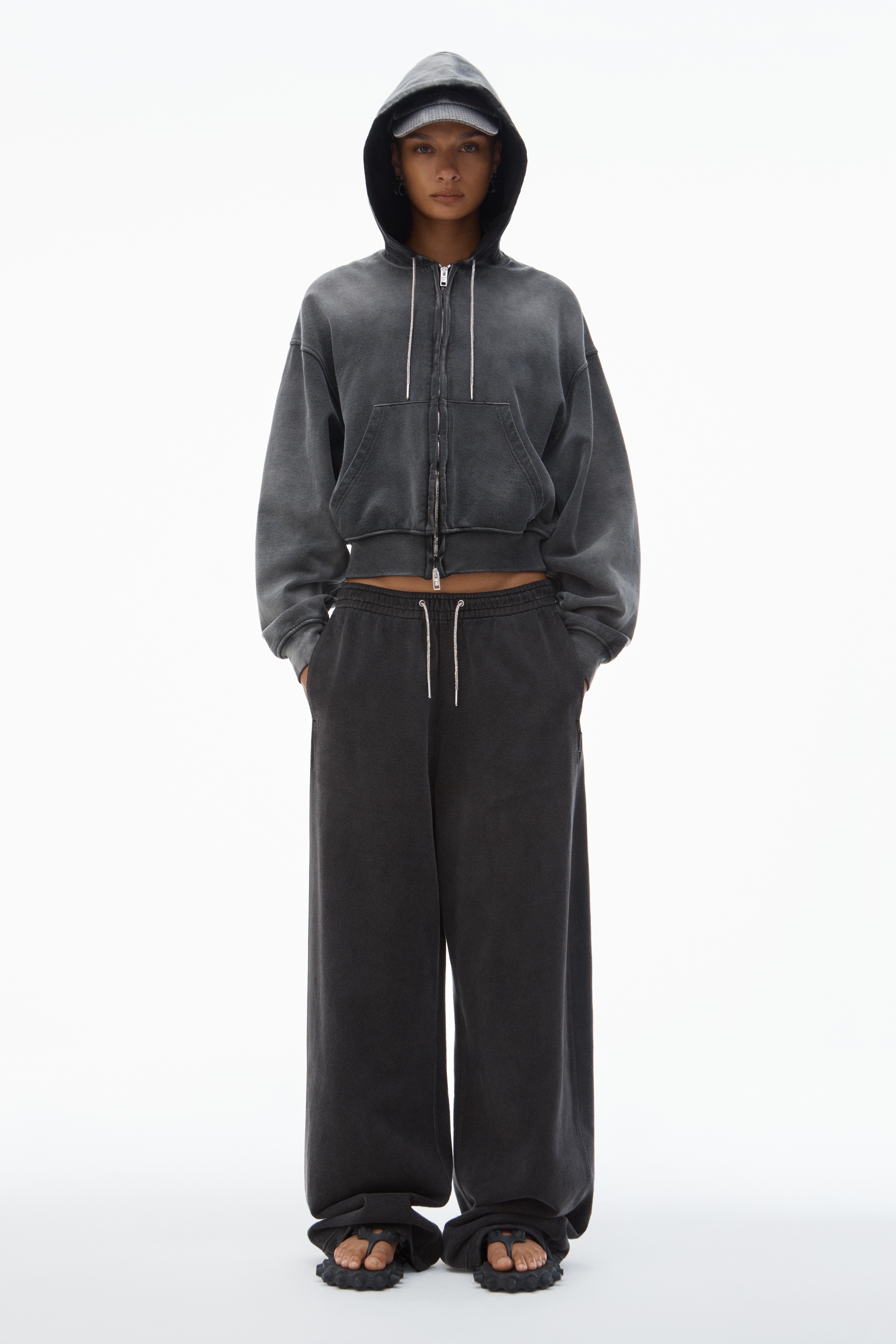 Alexander Wang Cropped Zip-Up Hoodie with Crystal Hotfix