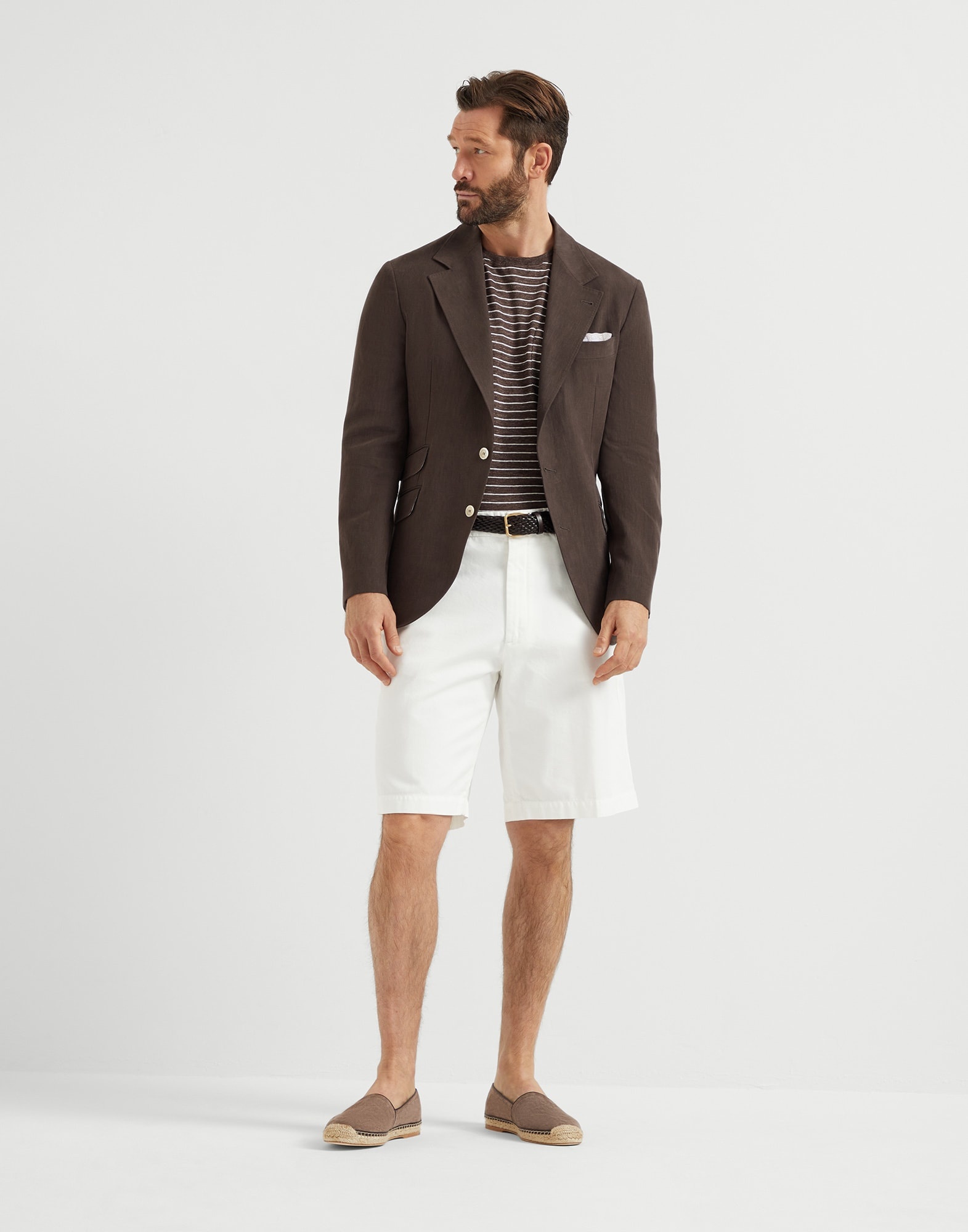 Striped linen stretch jersey crew neck T-shirt with chest pocket - 5