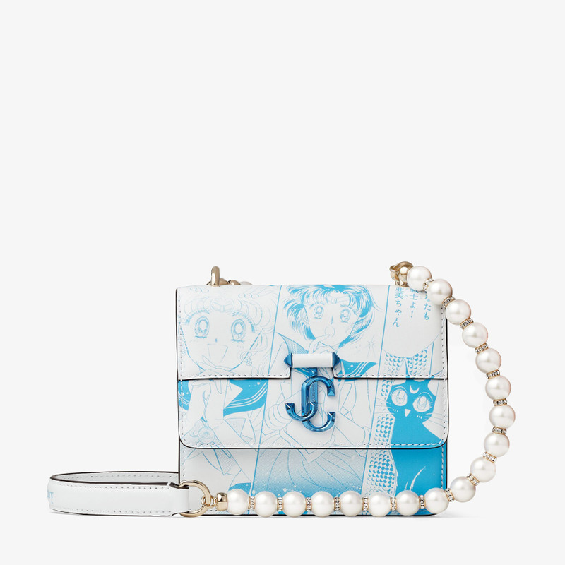 Sailor Mercury Varenne Quad XS
Blue Manga Printed Leather Shoulder Bag with Pearl Strap 1