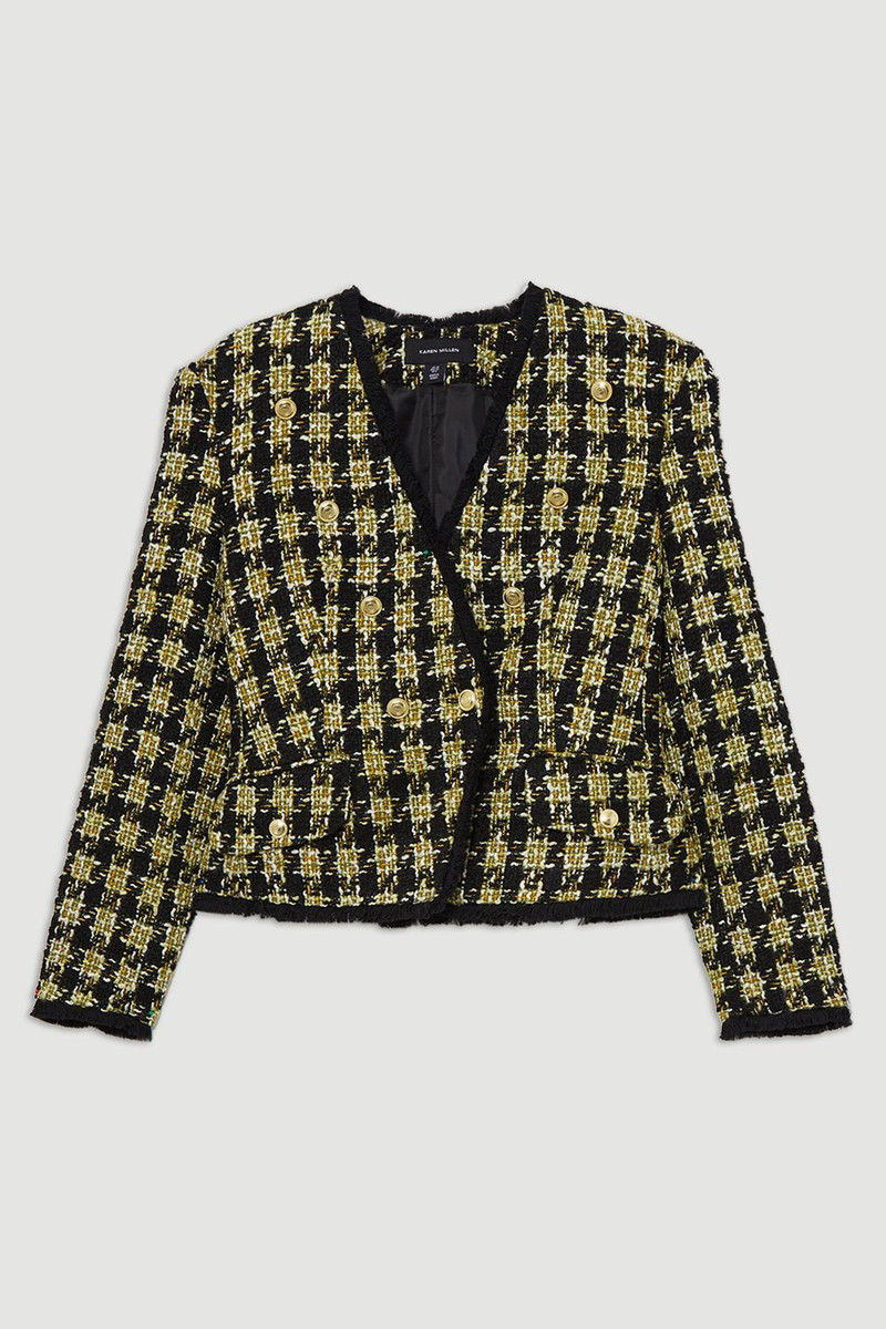 Wool Blend Check Tailored Asymmetric Jacket 4