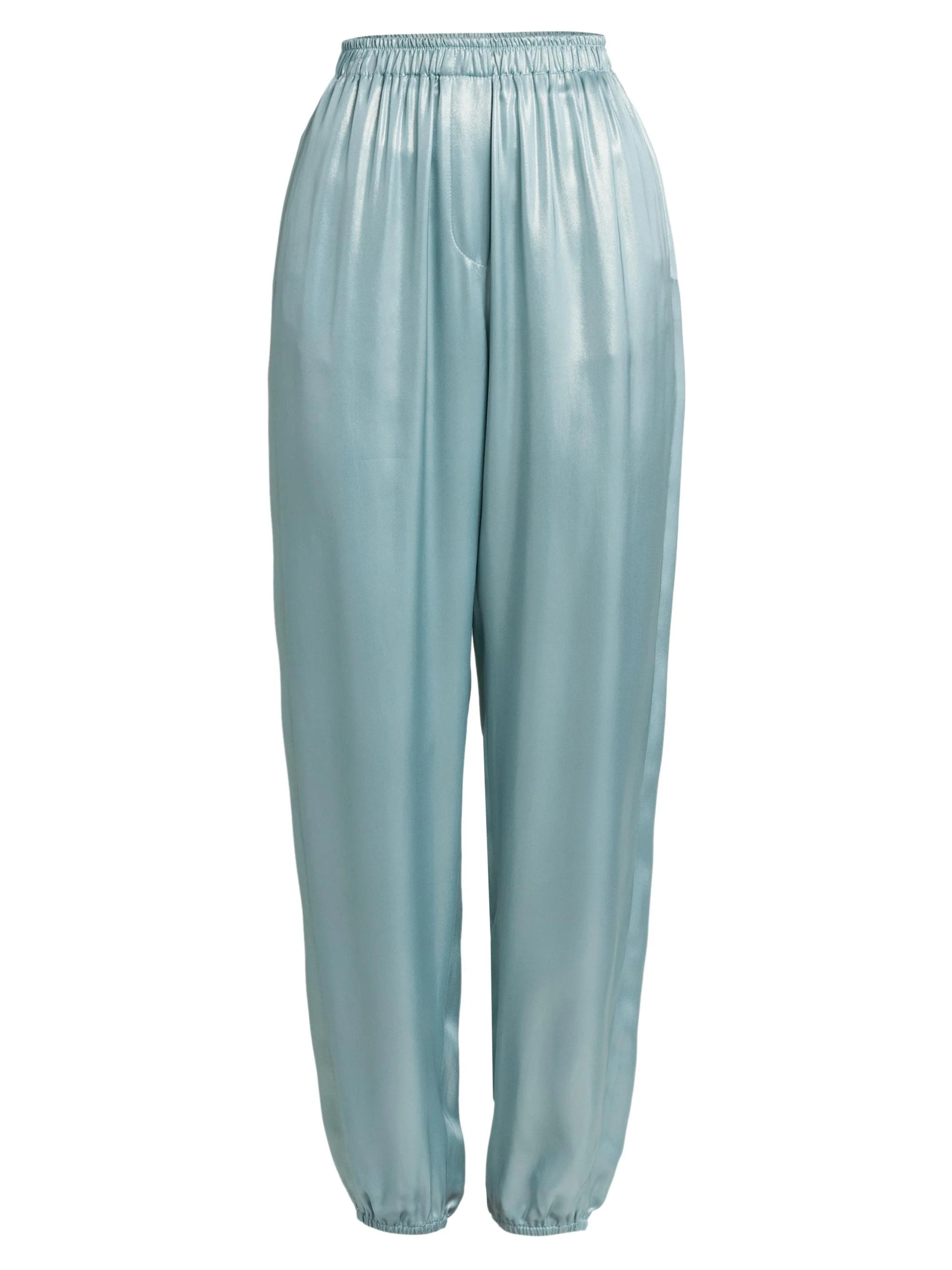 Women's Laminated Satin Joggers - Silver Cloud - 1