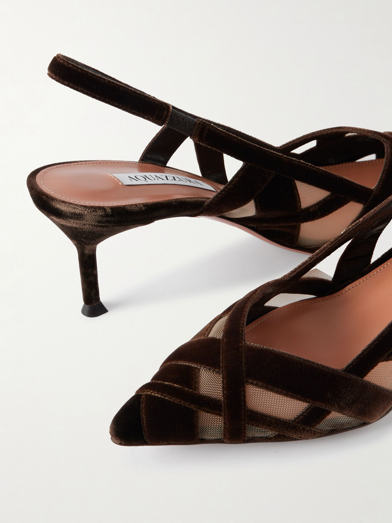 Wrap Me Up 65 velvet and mesh slingback pumps Chocolate - 4