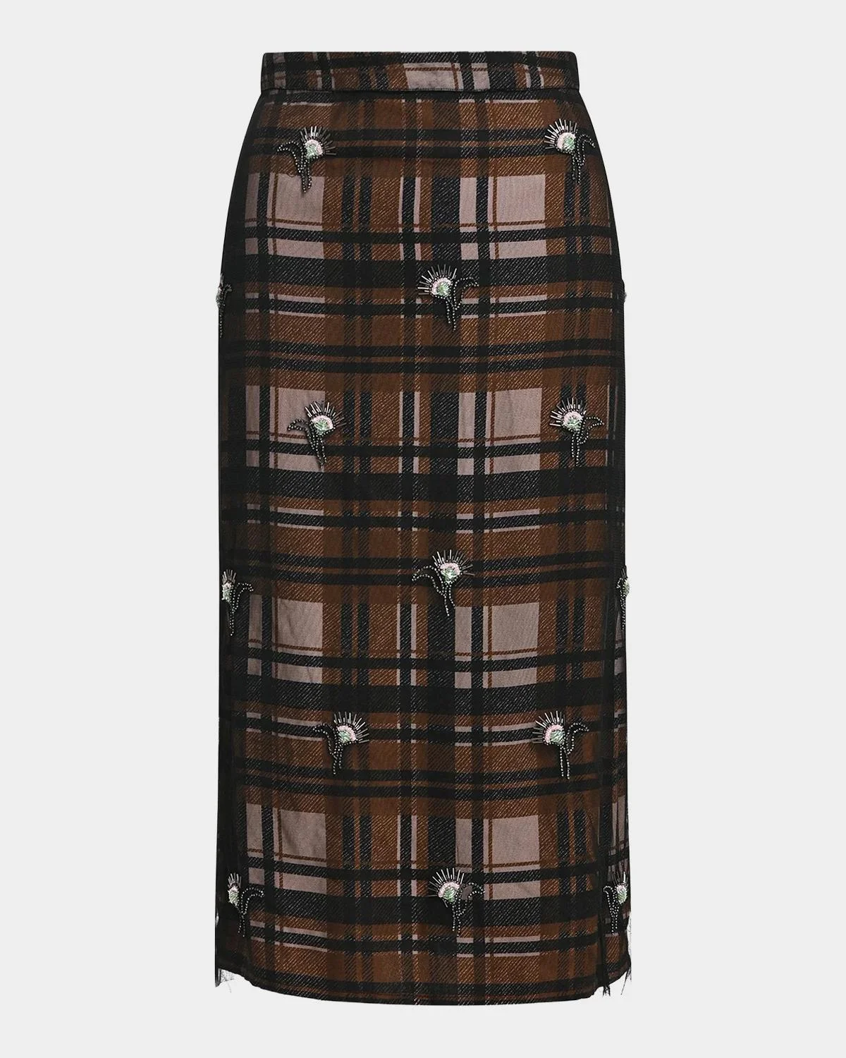 Kate Embellished Plaid Midi Skirt - 1