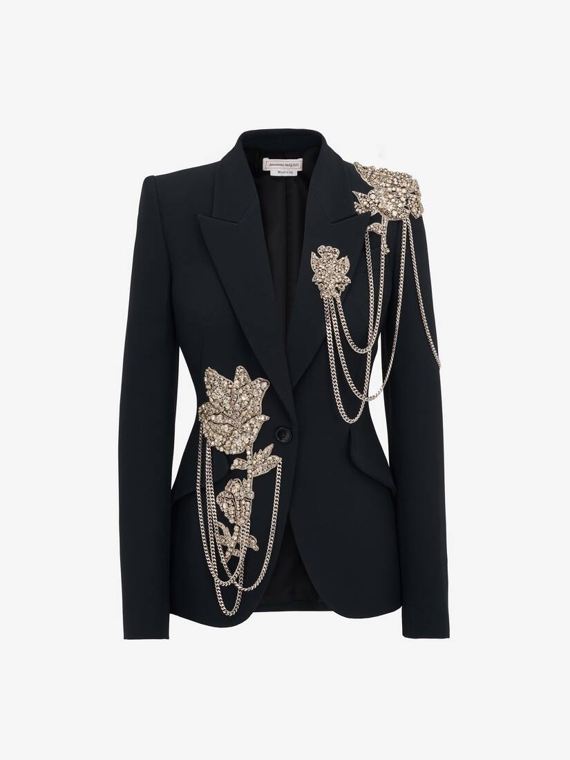 Women's Embroidered Single-breasted Jacket in Black - 1