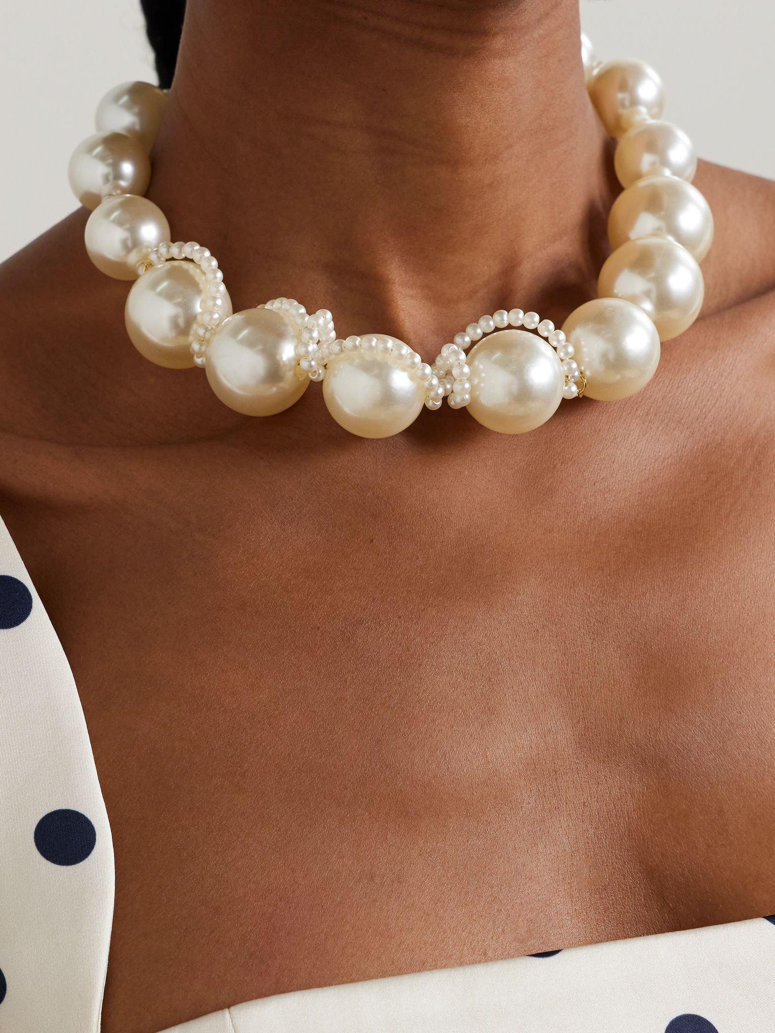 Gold-plated faux pearl necklace White - 2