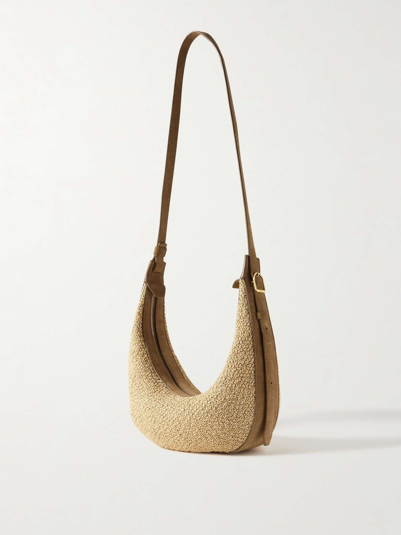 Augustina small suede-trimmed raffia shoulder bag Beige - 3