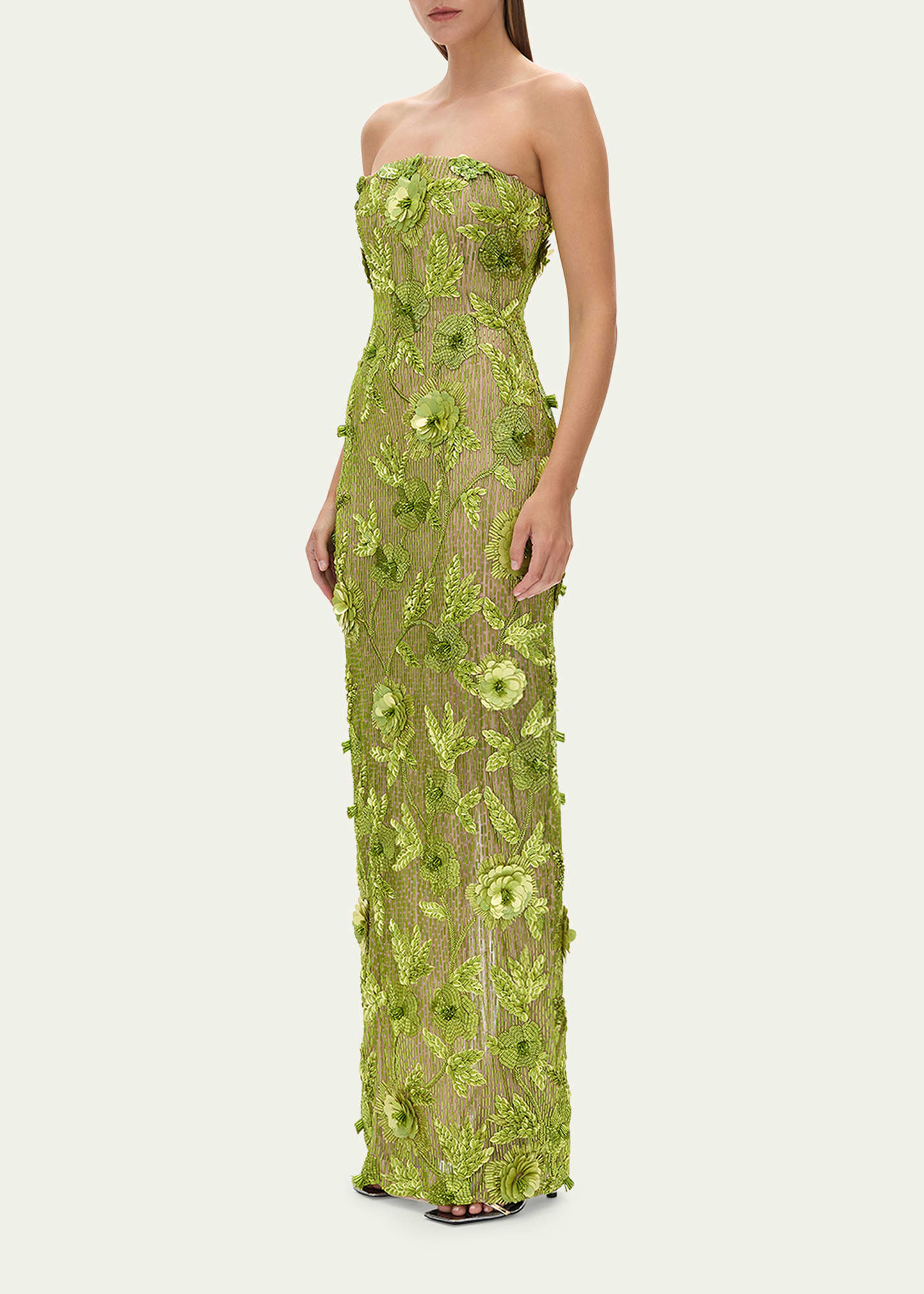 Pierre Floral Beaded Strapless Gown - 4