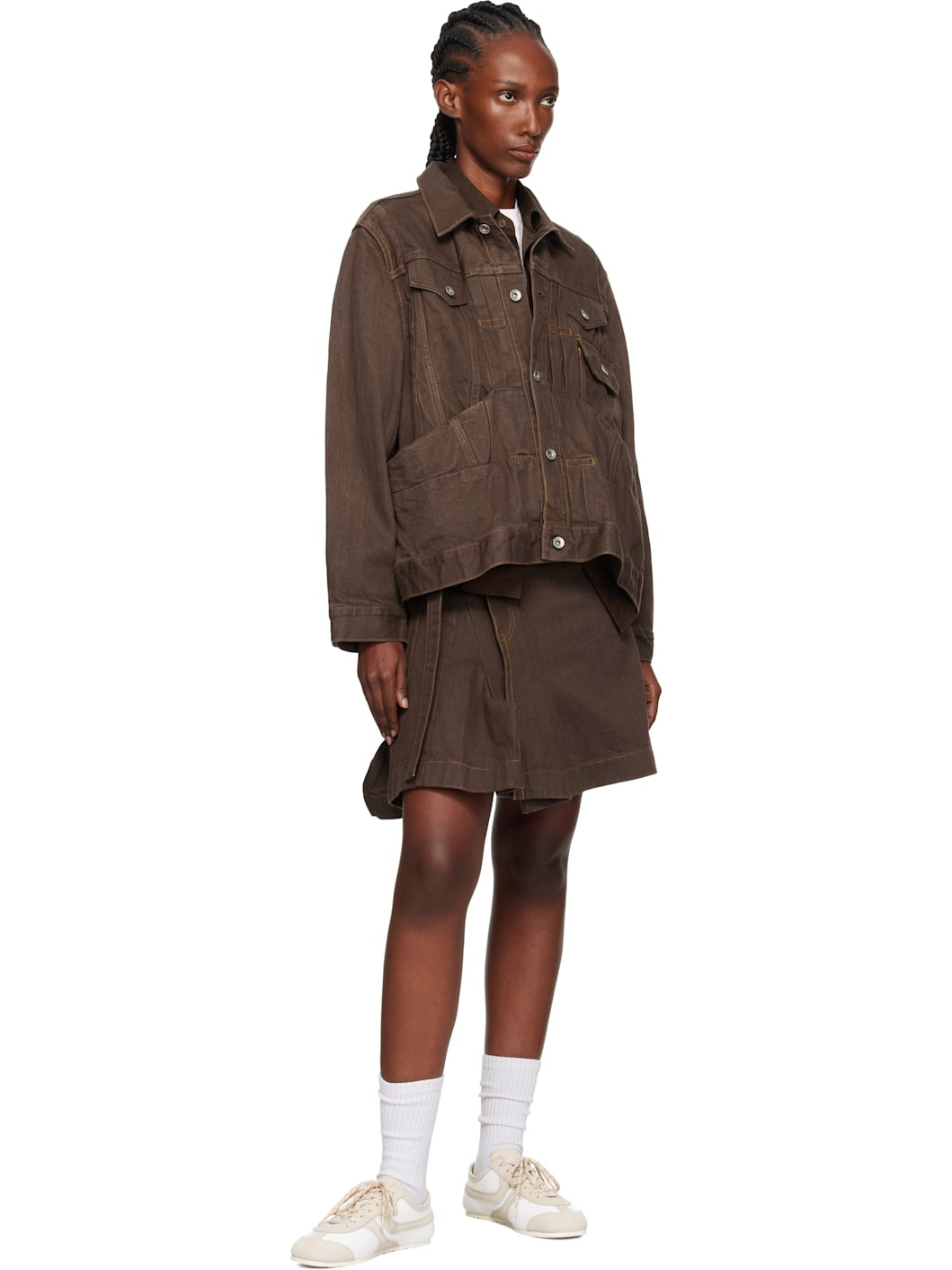 Brown Pleated Denim Jacket - 4
