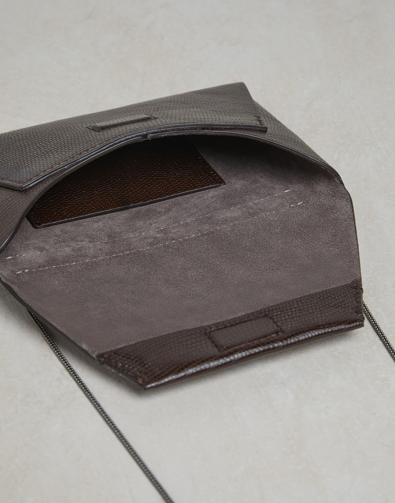 Lizard print leather envelope bag with precious chain 5
