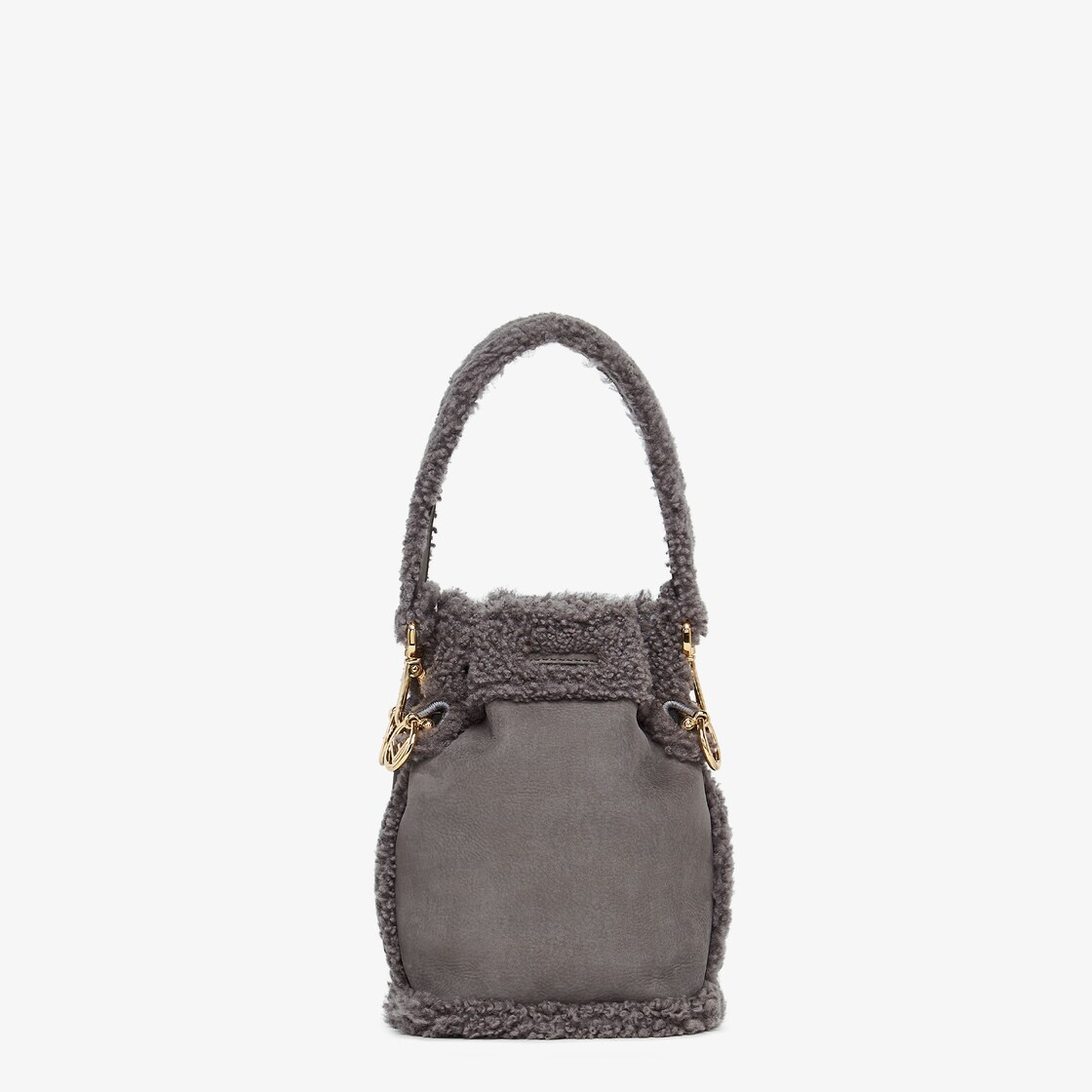 Small Mon Tresor bucket bag made of anthracite gray nubuck, embellished with tone on tone sheepskin  - 3