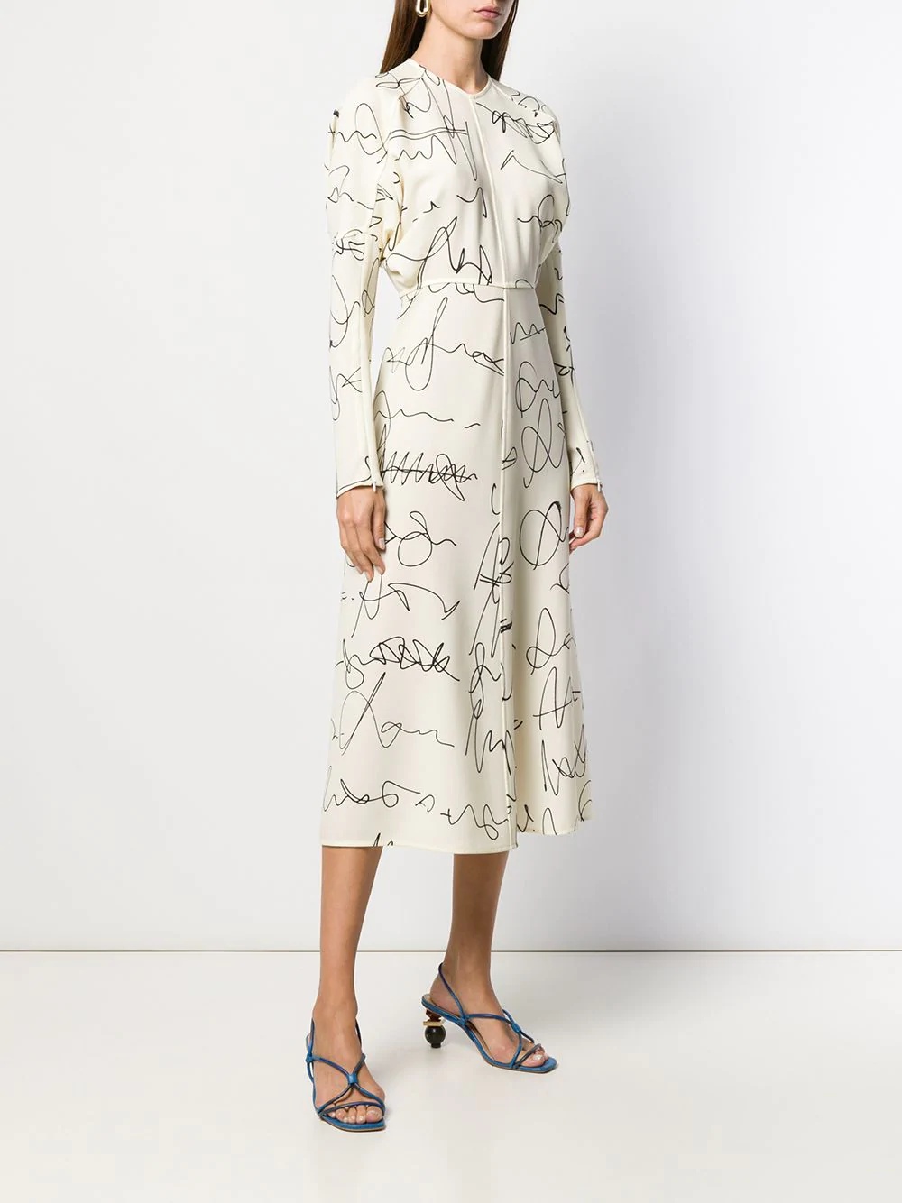 puffed sleeves printed midi-dress - 3