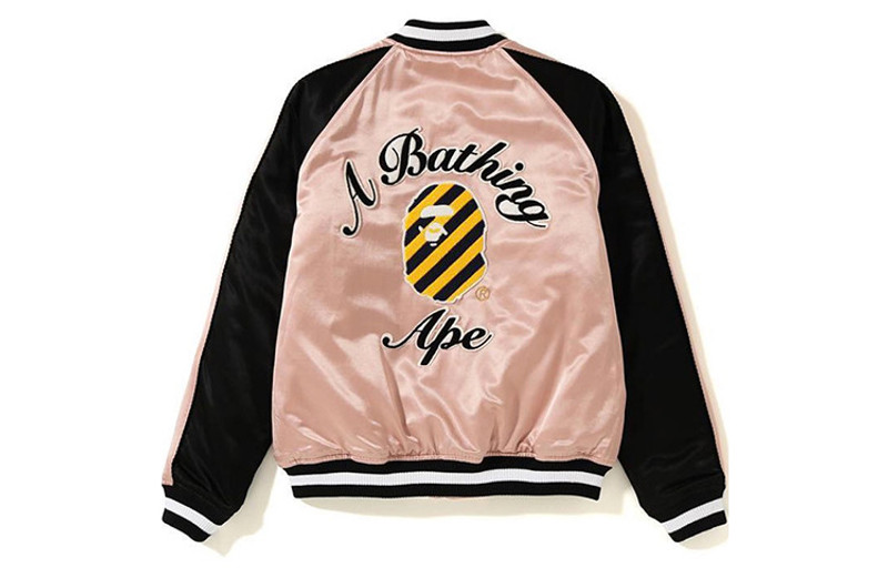 A BATHING APE® A Bathing Ape BAPE Alphabet Colorblock Minimalistic Baseball Jacket 'Pink Black' 0ZXJKM40503XC outlook