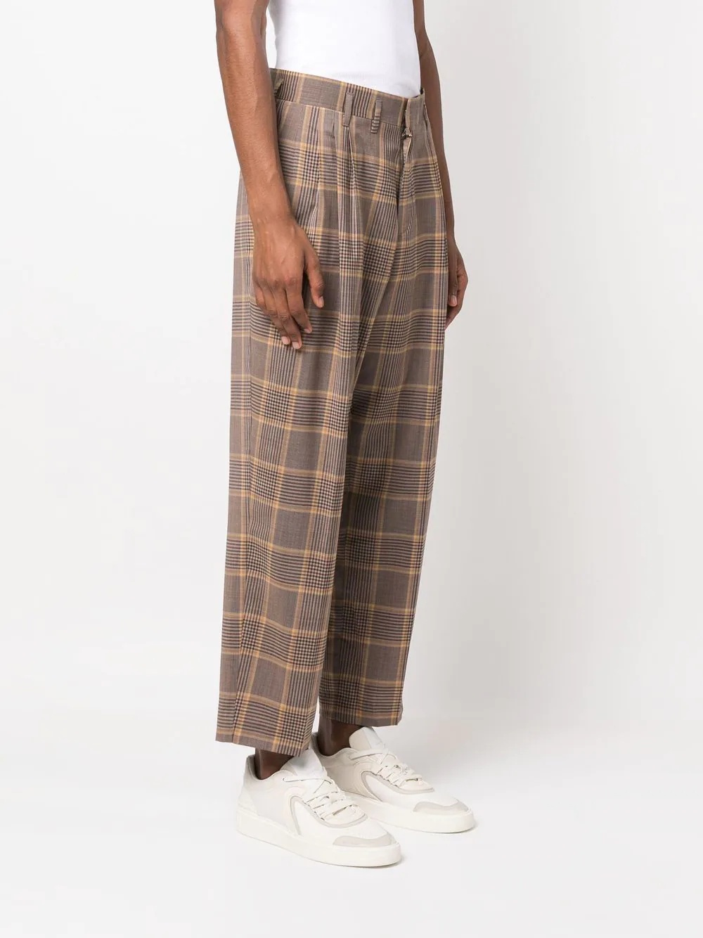 plaid-check pleat-detail trousers - 3