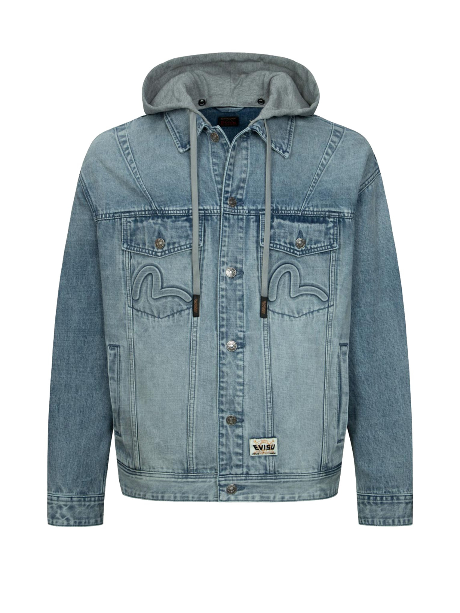 SEAGULL AND LOGO EMBOSSED PRINT LOOSE FIT DENIM JACKET - 15