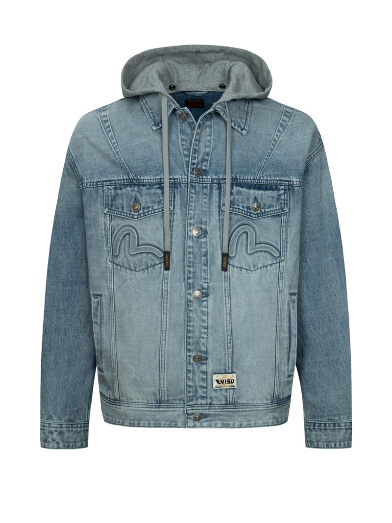 SEAGULL AND LOGO EMBOSSED PRINT LOOSE FIT DENIM JACKET 15
