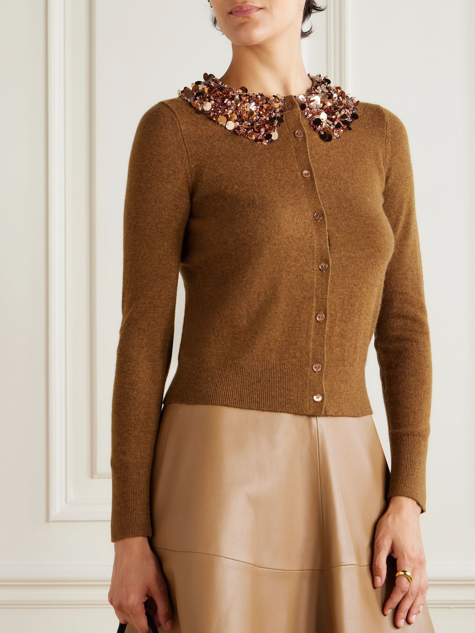 Margaux sequin-embellished cashmere cardigan Bronze - 3