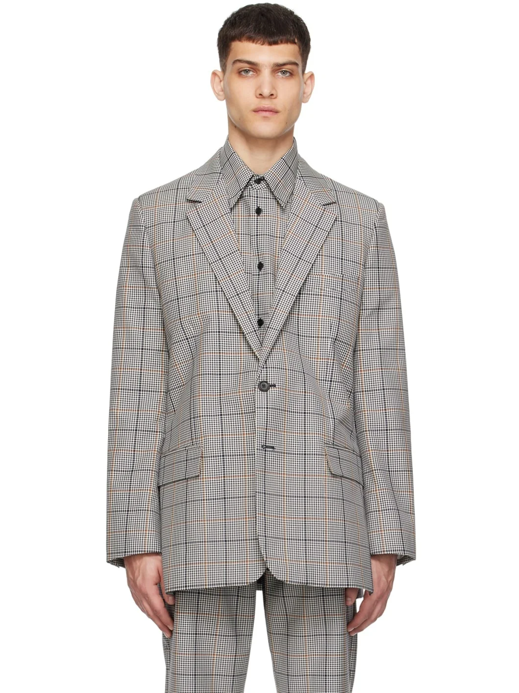 Gray Check Blazer - 1