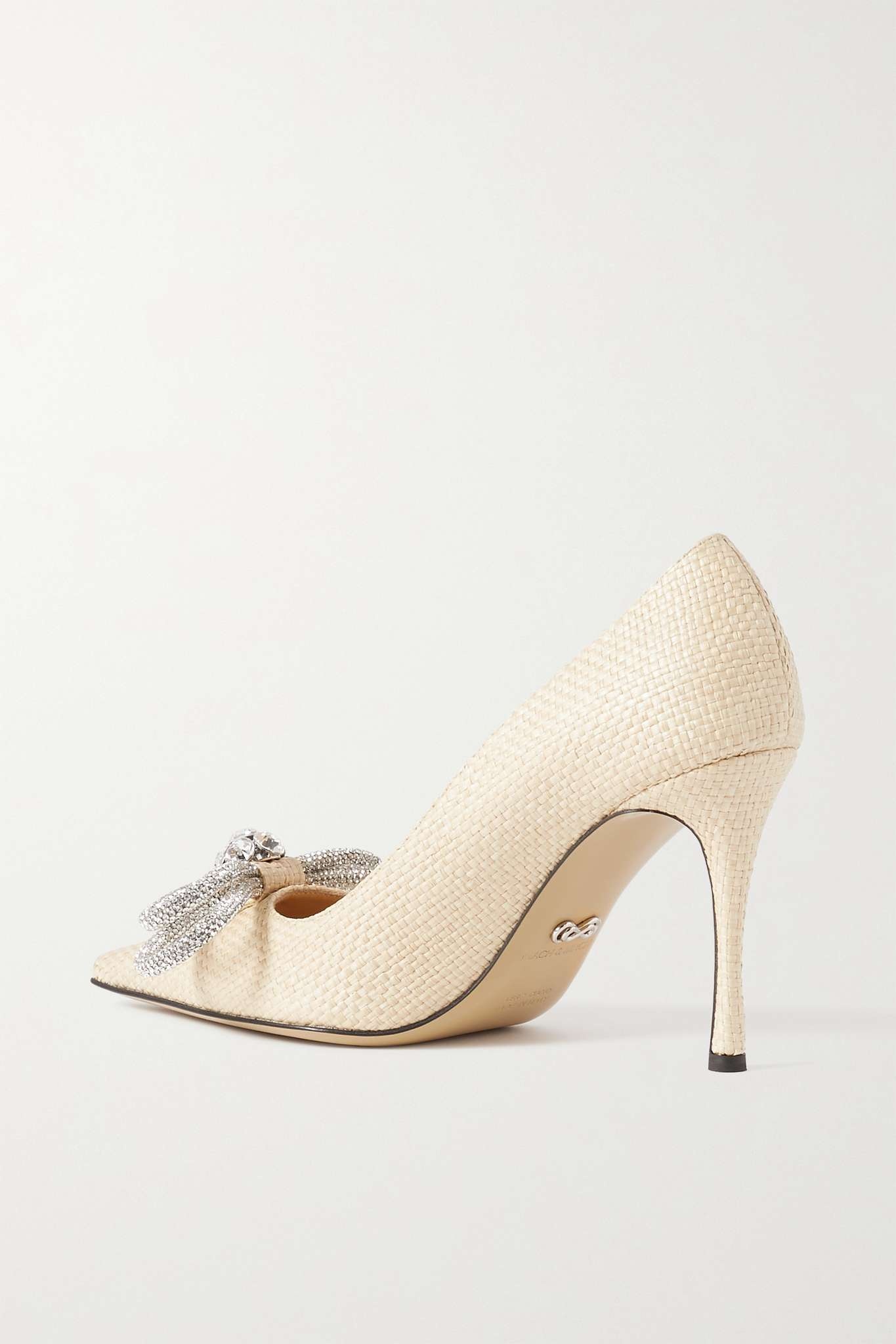 Double Bow crystal-embellished raffia pumps - 3