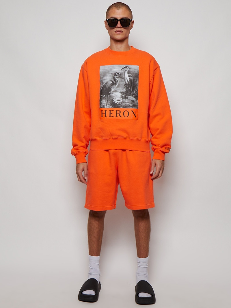 Heron Preston Elasticated Trim Heron Print Sweatshirt Orange And Black outlook