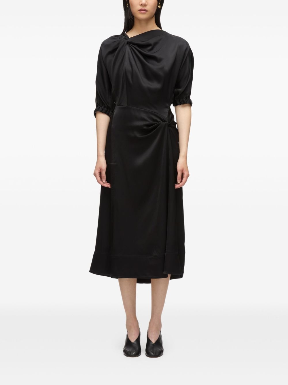 gathered-neckline midi dress - 2