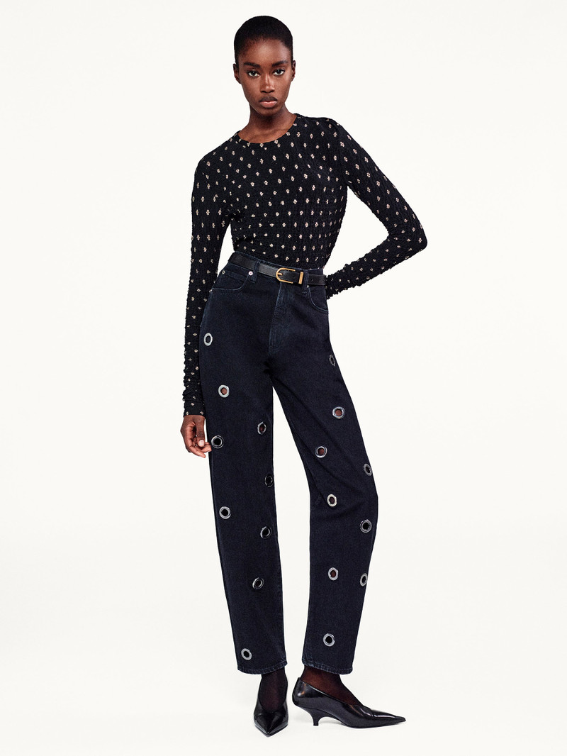 FRAME Dotted Stretch Mesh Top in Black Multi outlook