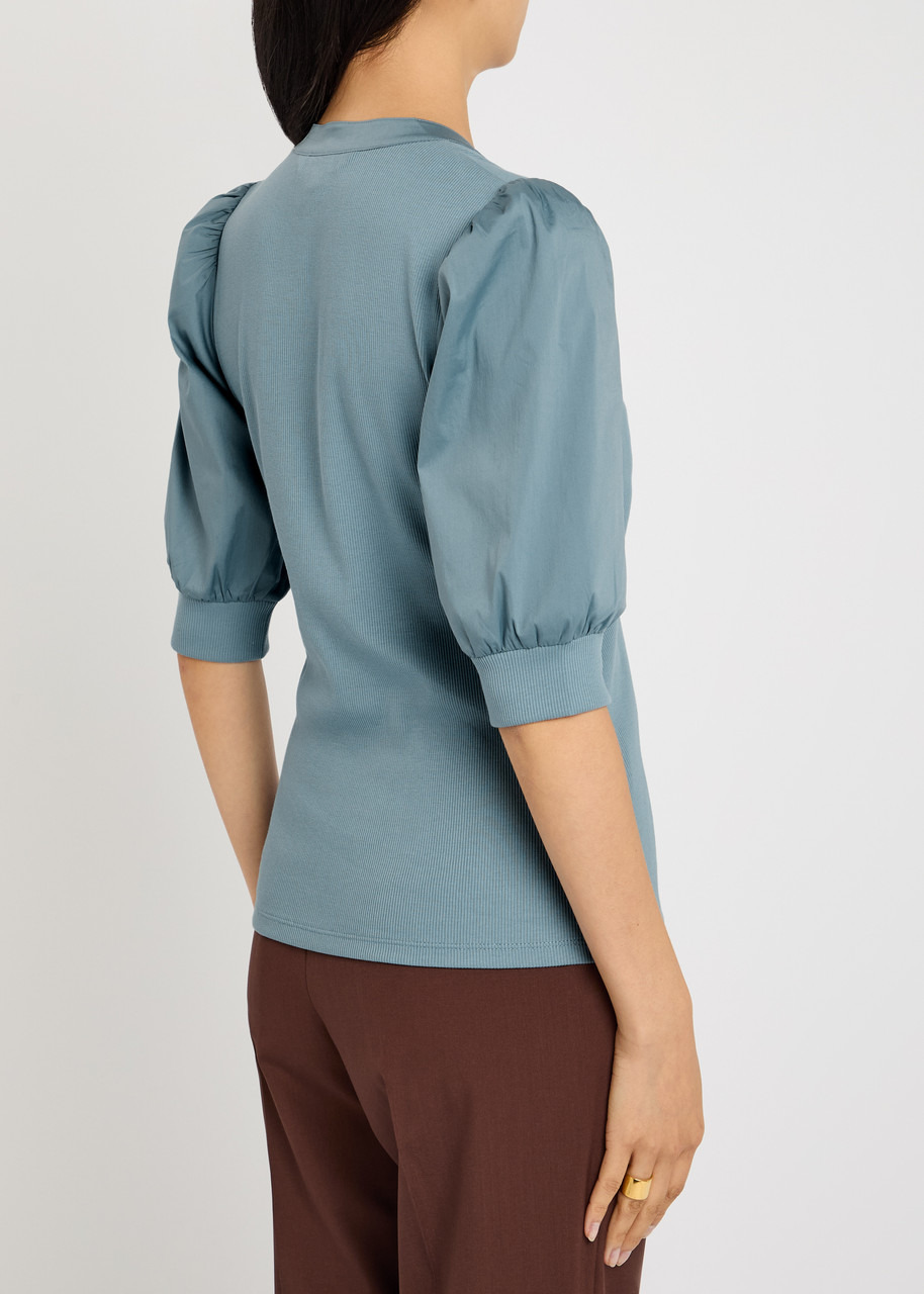 Veronica Beard Coralee Ribbed Stretch-cotton top - 3