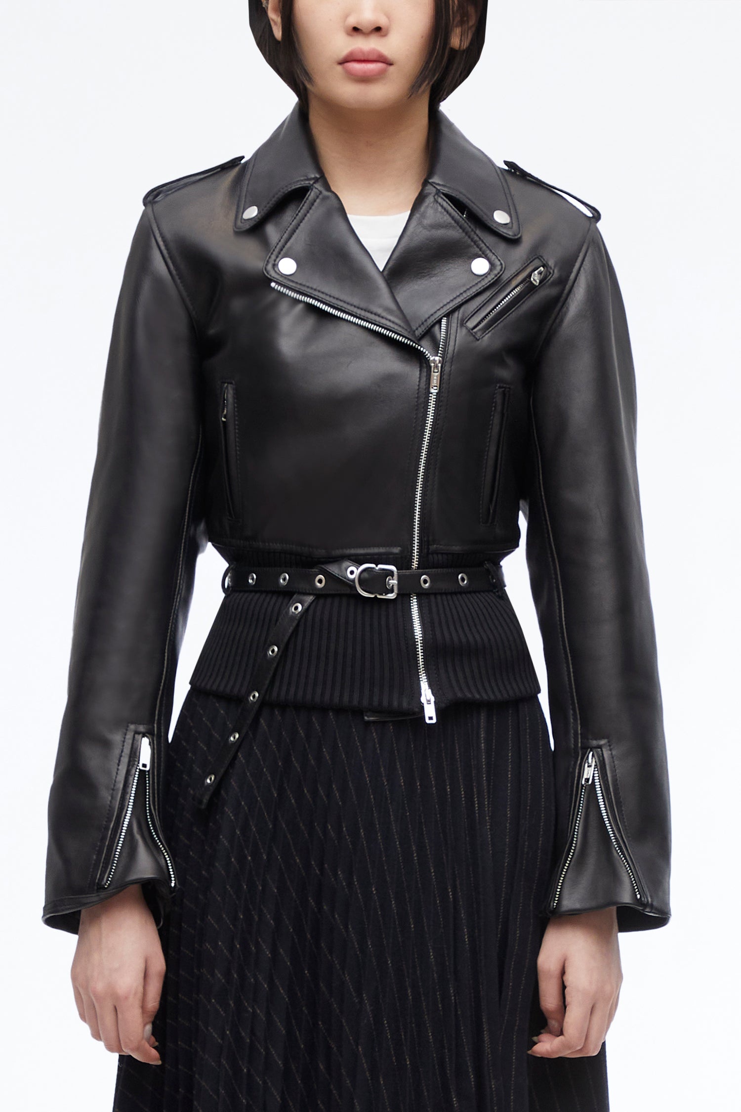 Belted Leather Biker Jacket - 6