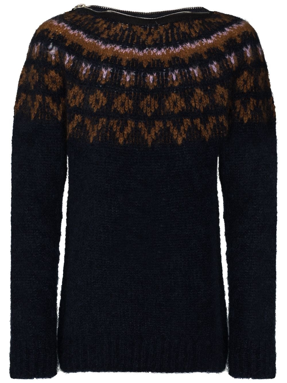 zip crew neck knitted jumper - 1