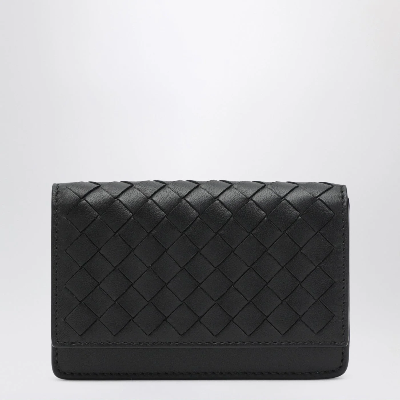 Small Black Intrecciato Continental Wallet - 1