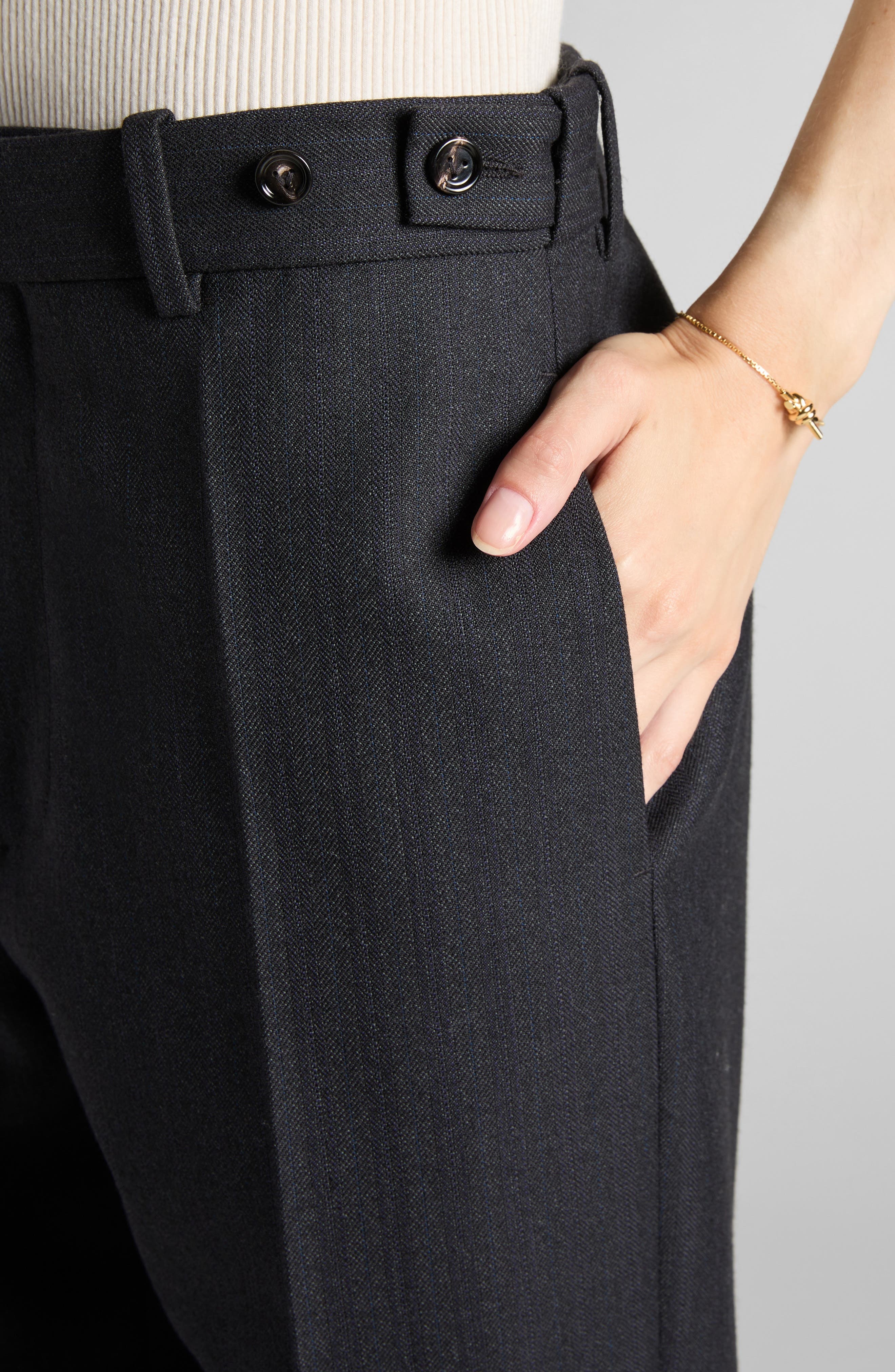 Bottega Veneta Stripe Wool Twill Straight Leg Pants in 1292 Black/Dark Blue at Nordstrom - 5