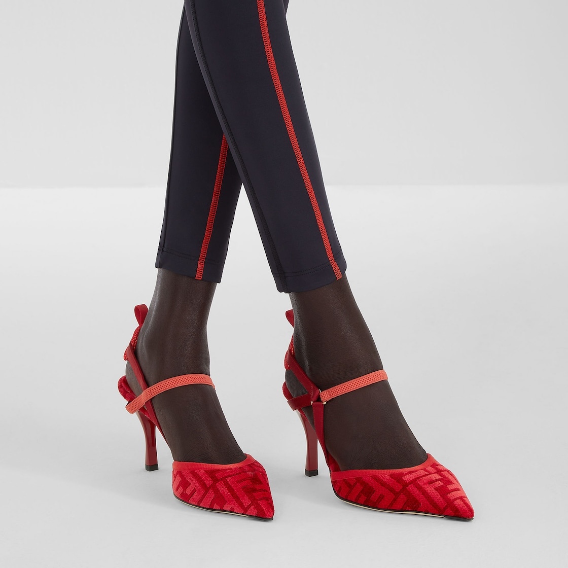 High-heeled red FF chenille slingbacks - 5