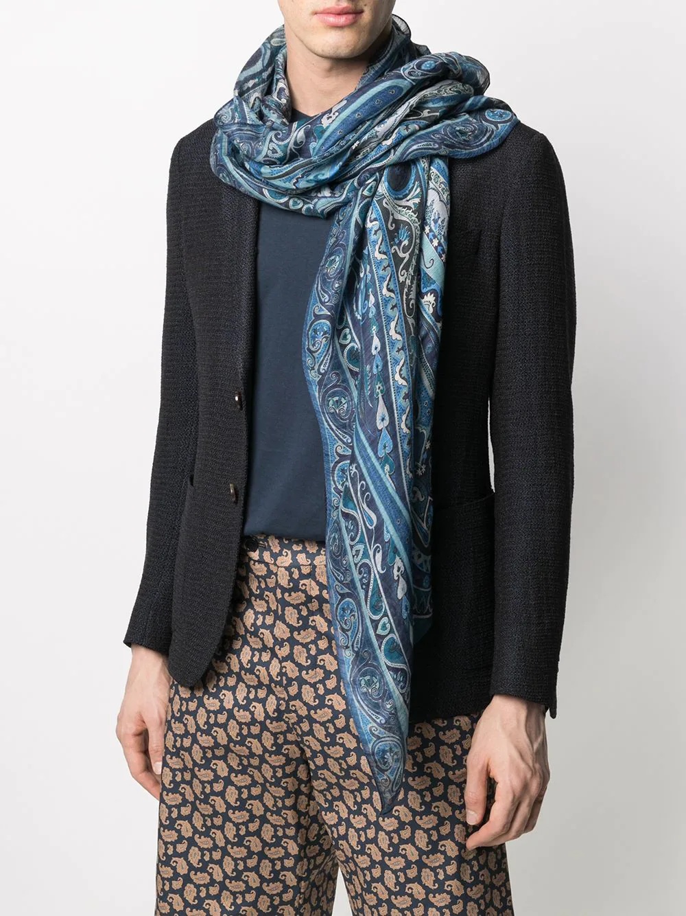 paisley-print linen-blend scarf - 2