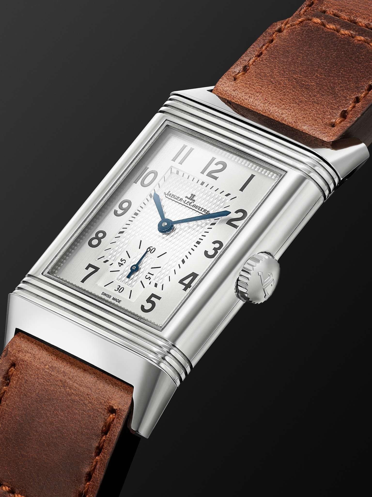 Reverso Classic Large Small Seconds Los Angeles Hand-Wound 45.6mm Stainless Steel and Leather Watch, - 4